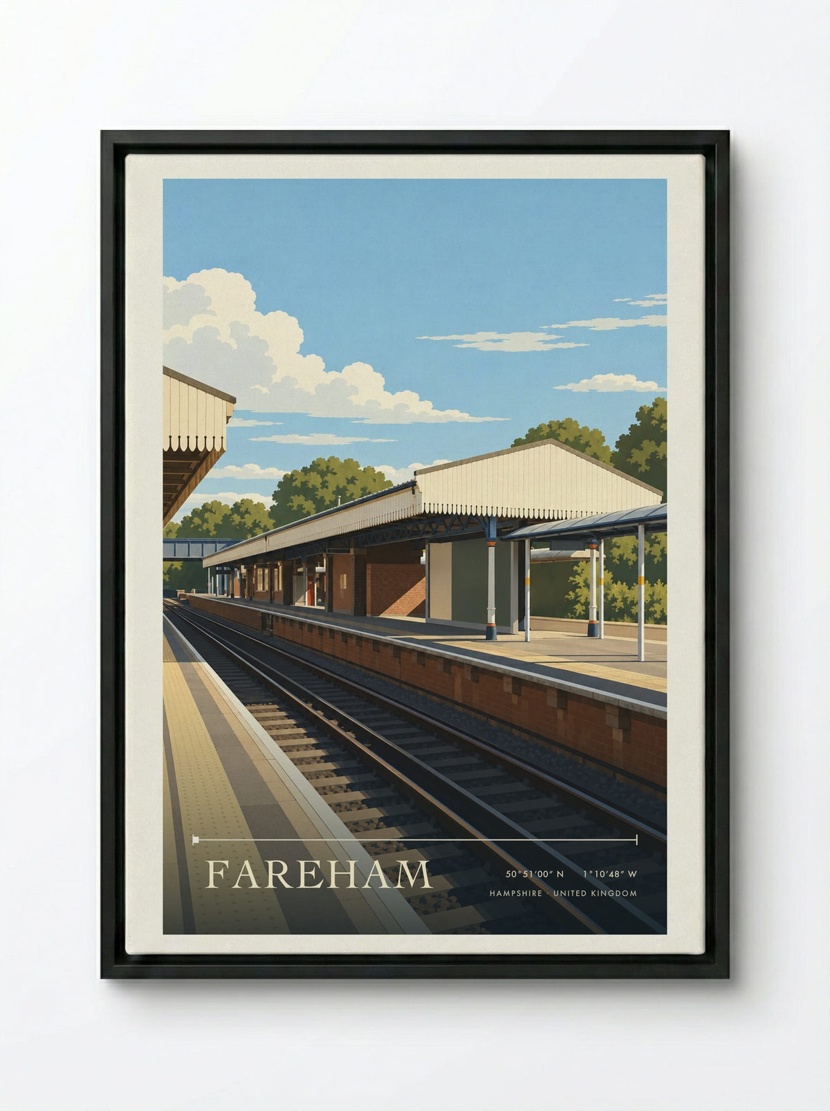 Fareham, Hampshire | Travel Poster - Framed Canvas Black
