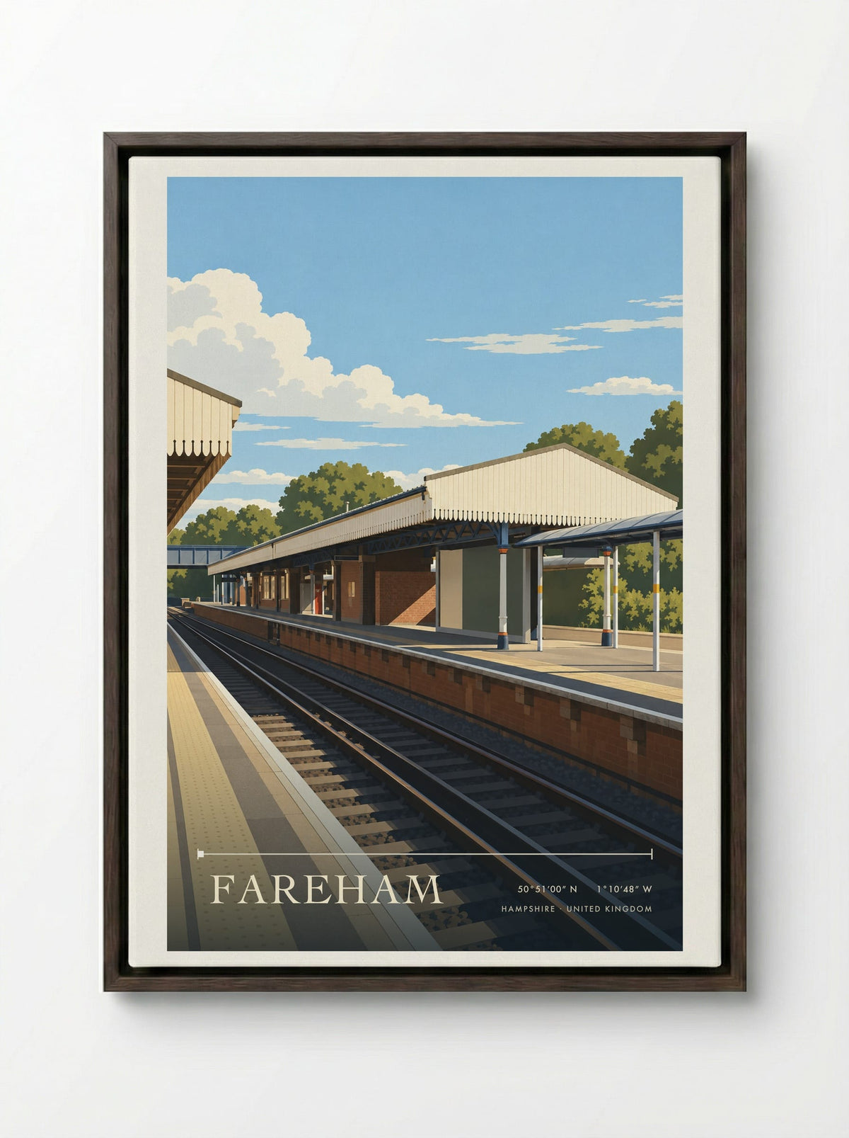 Fareham, Hampshire | Travel Poster - Framed Canvas Dark Wood