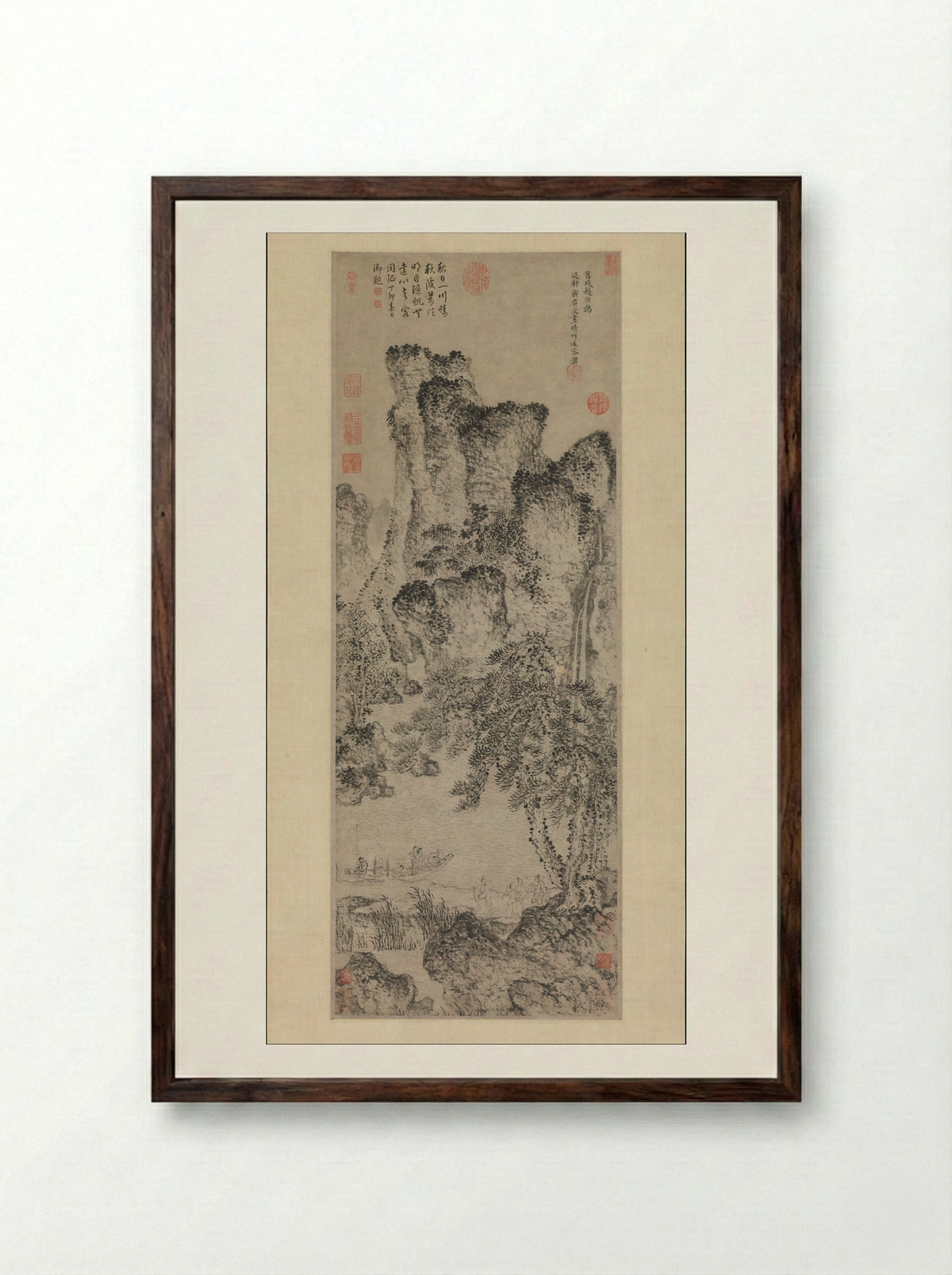 Farewell by a Stream on a Clear Day - Zhao Yuan - Framed Print Dark Wood