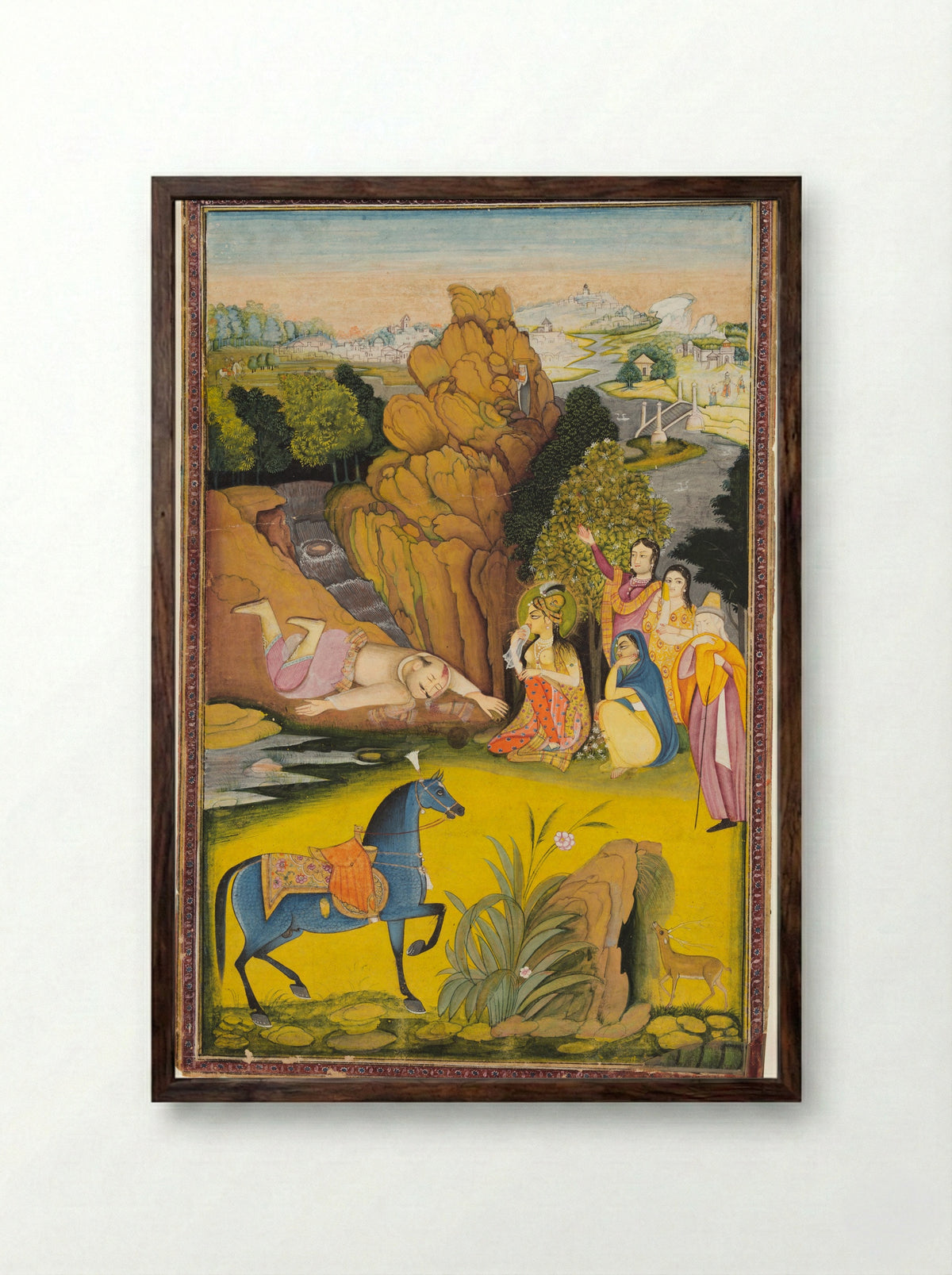 Farhad Kills Himself After Hearing the False News of Shirin’s Death - Amar Das Bhatti - Framed Print Dark Wood