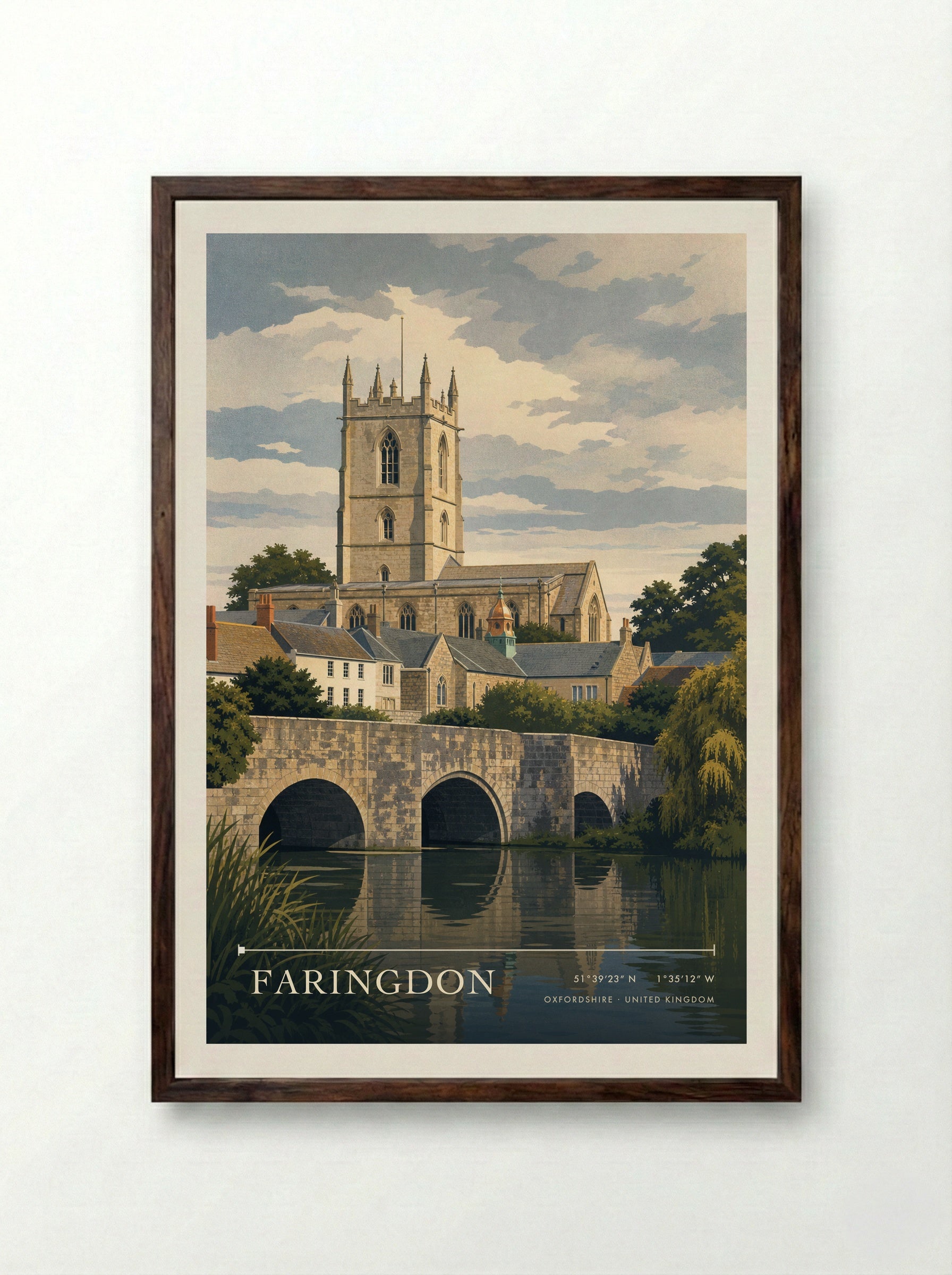 Faringdon Oxfordshire United Kingdom Travel Poster - Framed Print Dark Wood