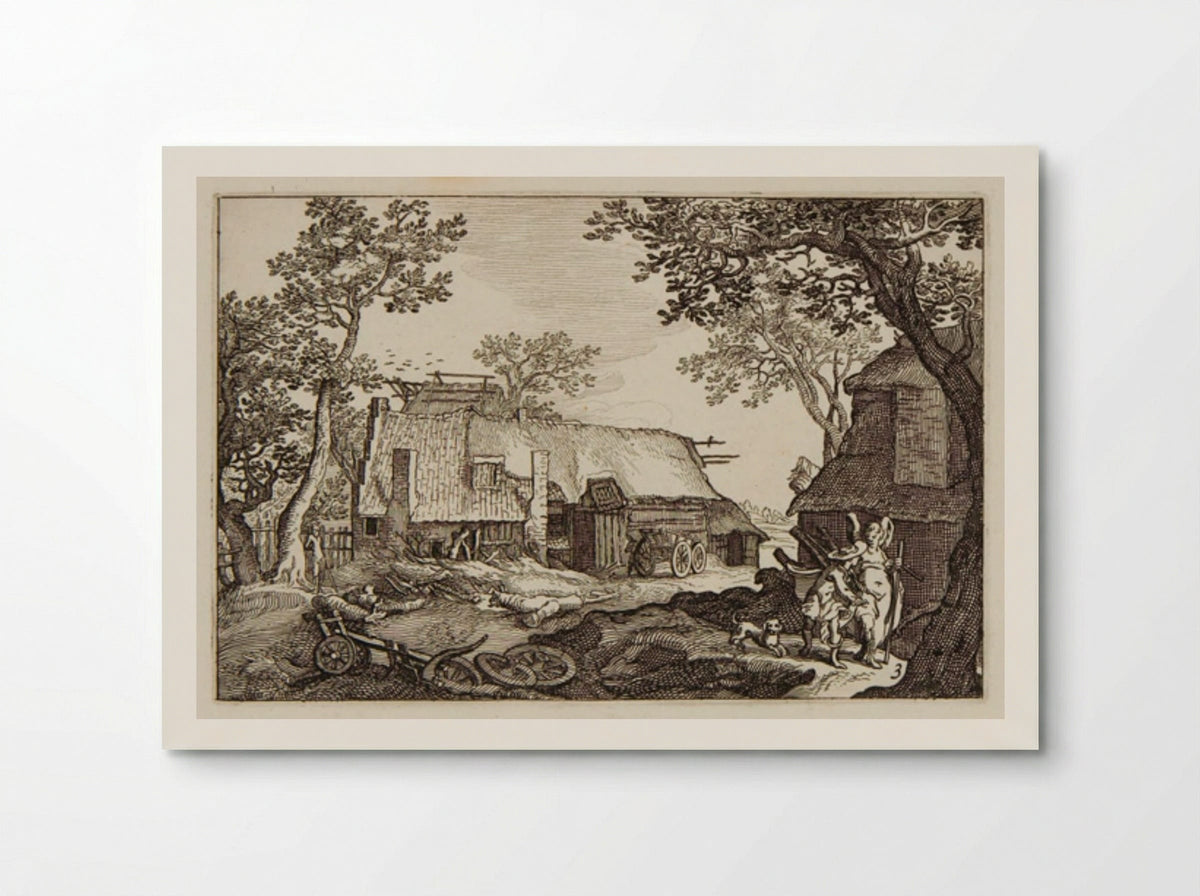 Farm Buildings with Traveler and Guardian Angel - Claes Jansz. Visscher - Poster
