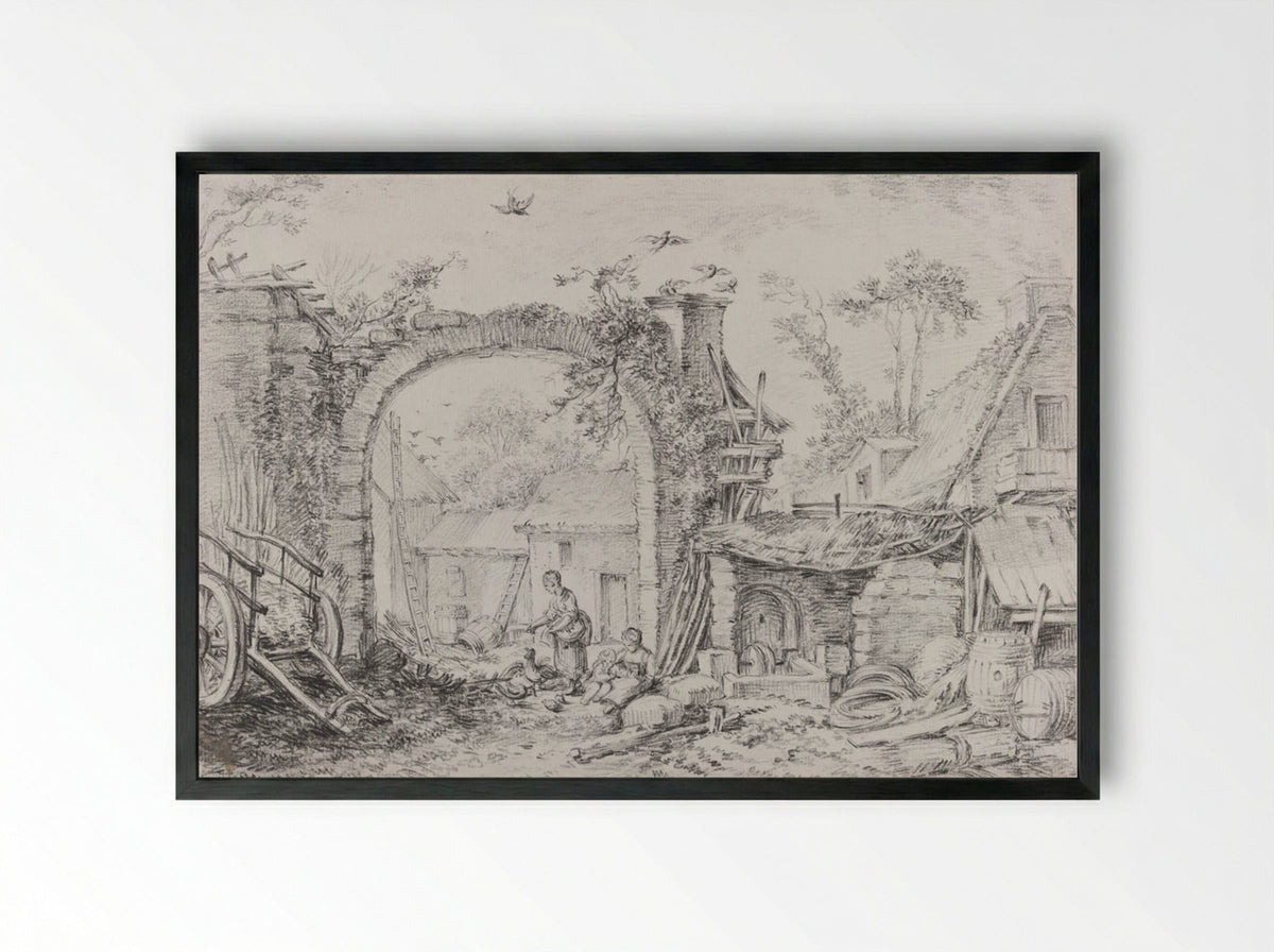 Farm Courtyard - François Boucher - Framed Print Black
