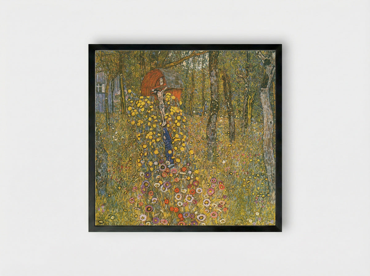Farm Garden with Crucifix - Gustav Klimt - Framed Print Black