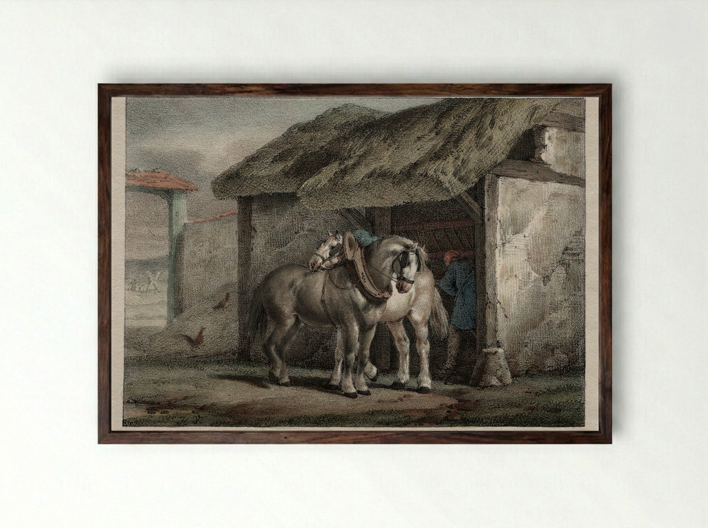 Farm Horse - Horace Vernet - Framed Print Dark Wood