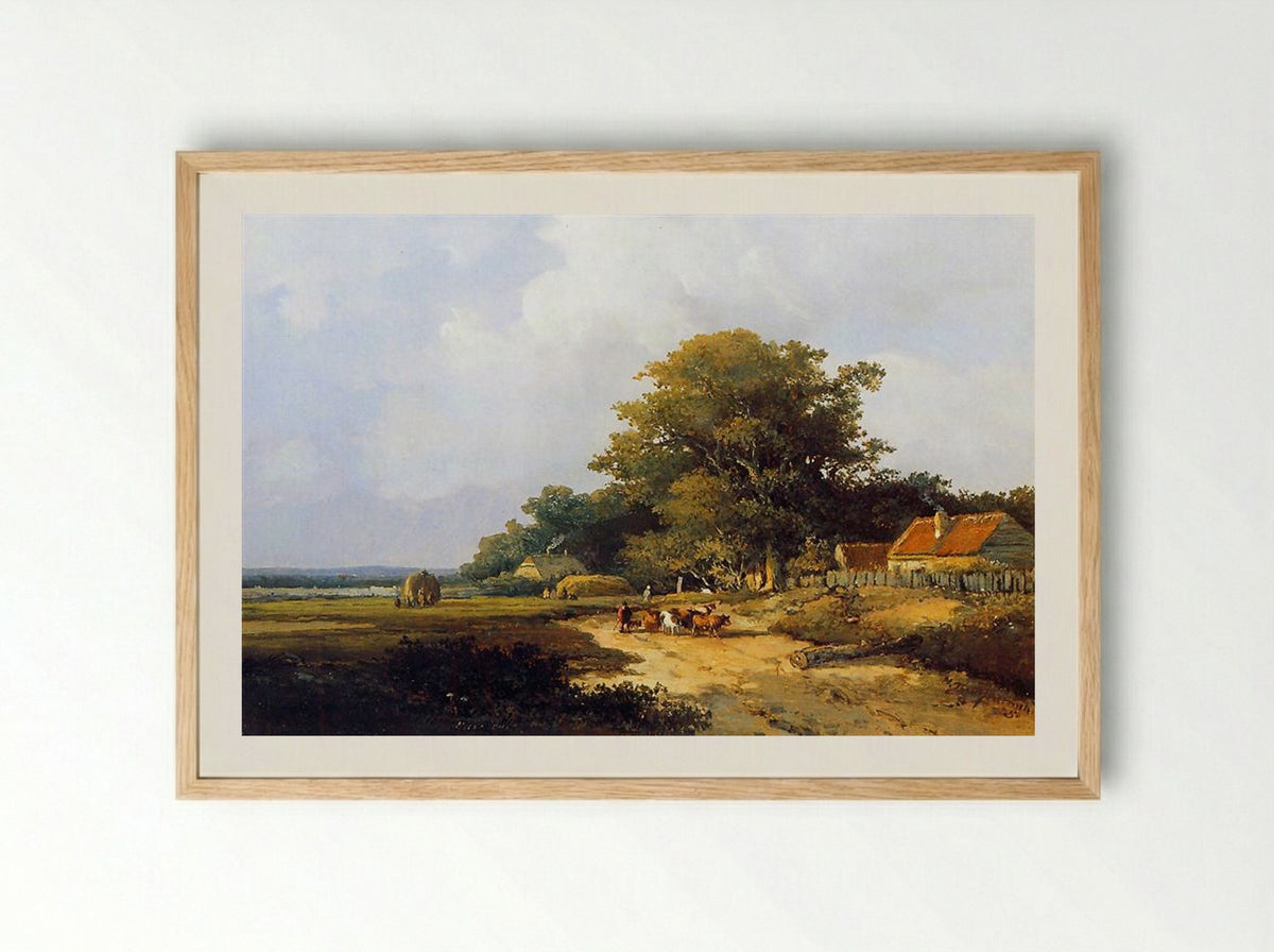 Farmer with Herd on a Country Road - Johan Hendrik Weissenbruch - Framed Print Wood