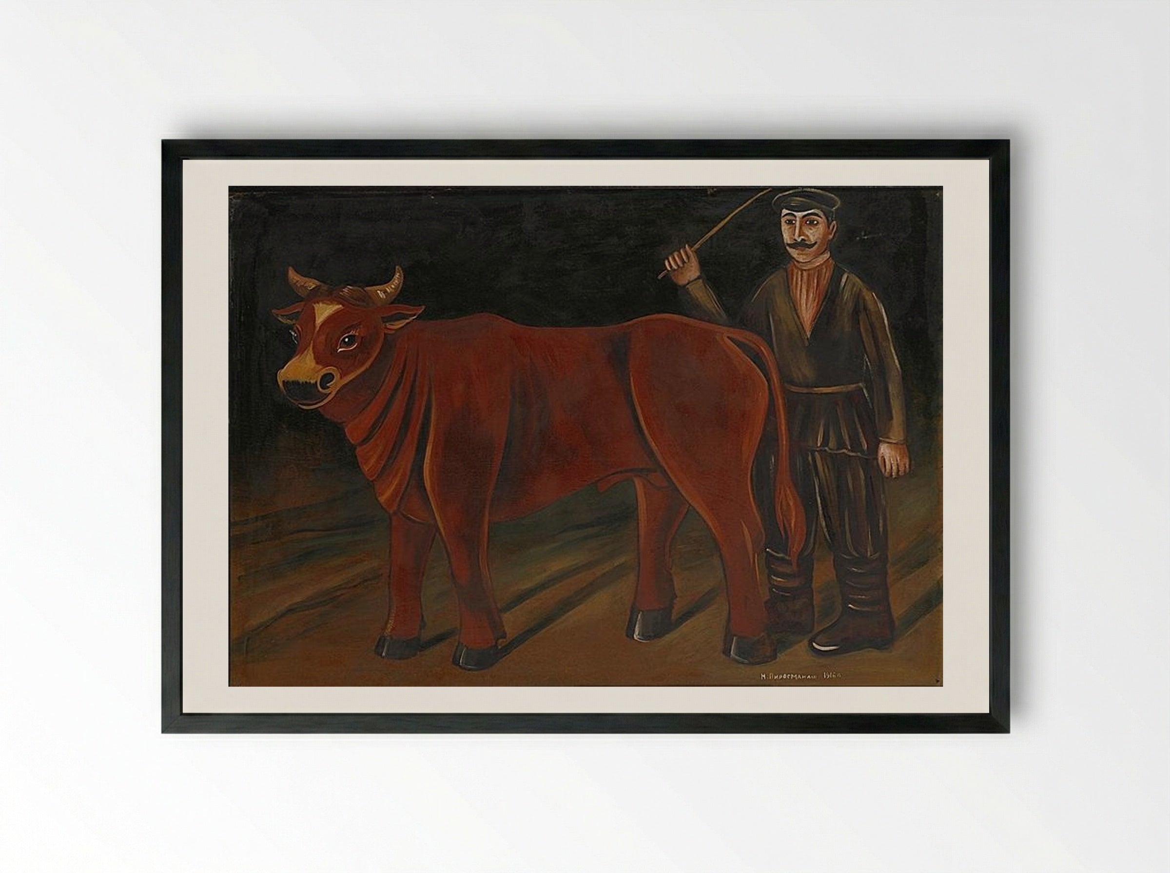 Farmer with a Bull - Niko Pirosmani - Framed Print Black