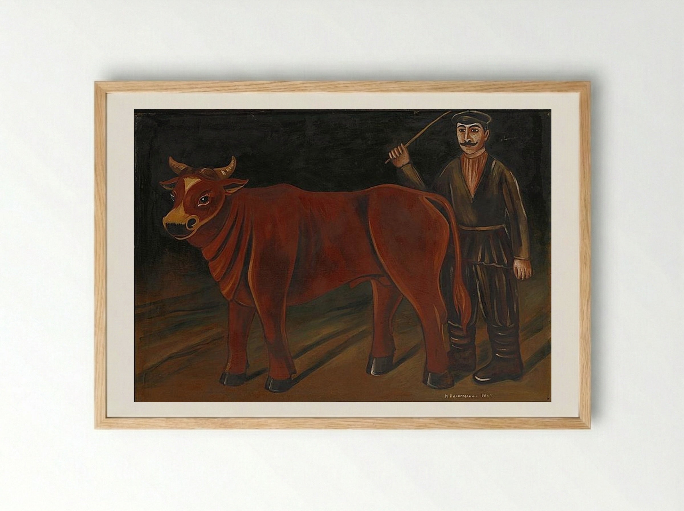Farmer with a Bull - Niko Pirosmani - Framed Print Wood