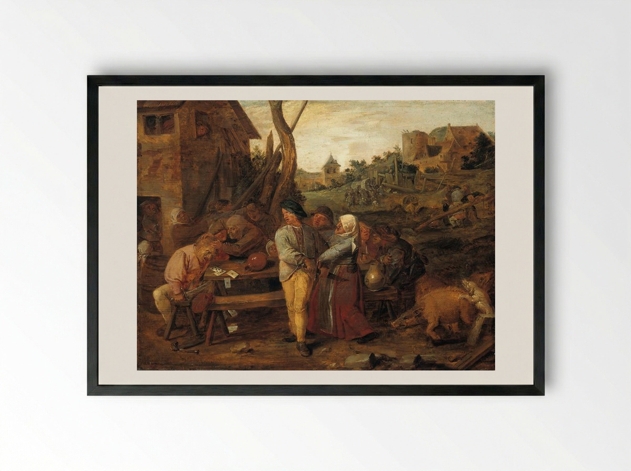 Farmers Fight Party - Adriaen Brouwer - Framed Print Black