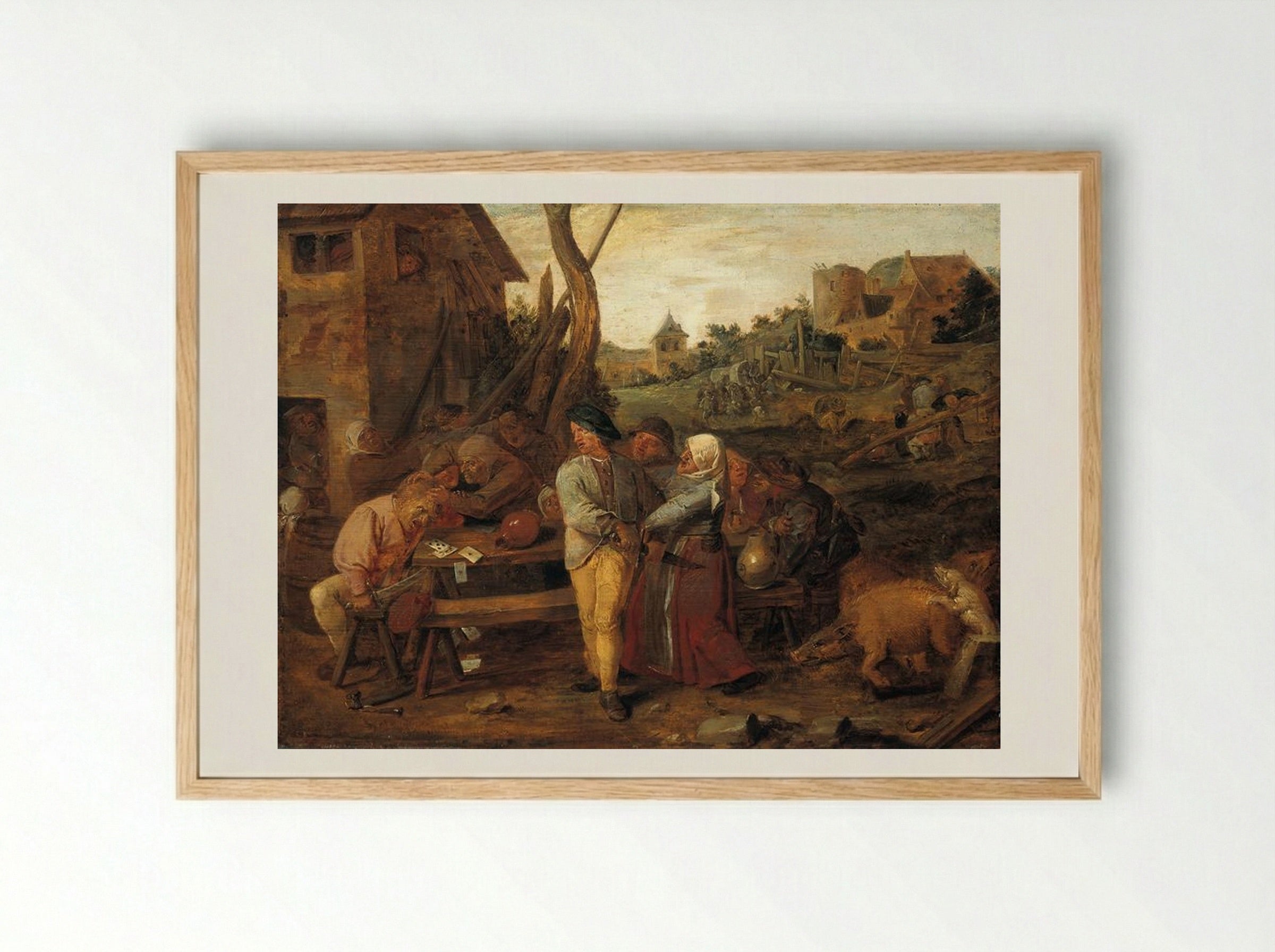 Farmers Fight Party - Adriaen Brouwer - Framed Print Wood