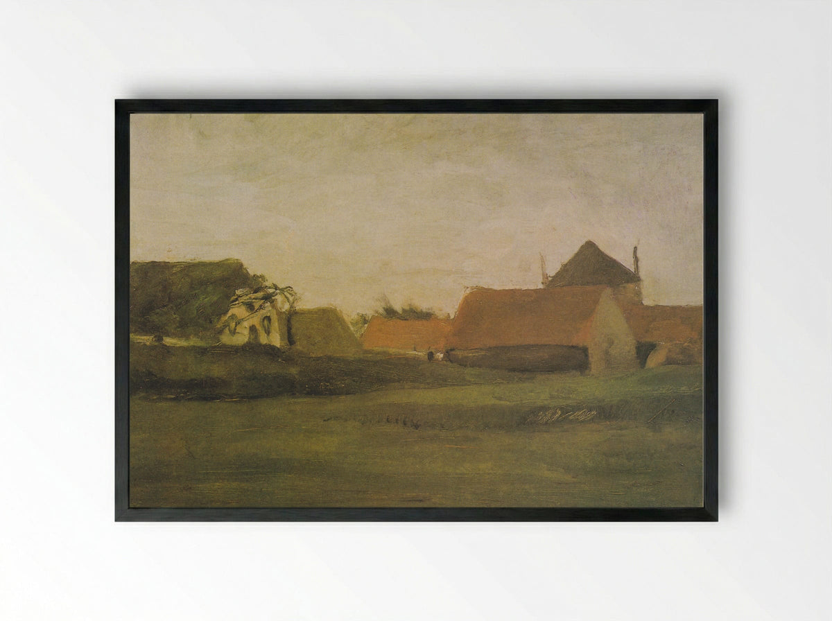 Farmhouses in Loosduinen near The Hague at Twilight - Vincent van Gogh - Framed Print Black