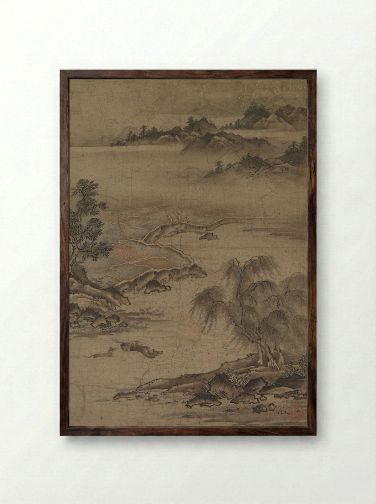 Farming and Herding Buffalo in Summer - Kano Hideyori - Framed Print Dark Wood