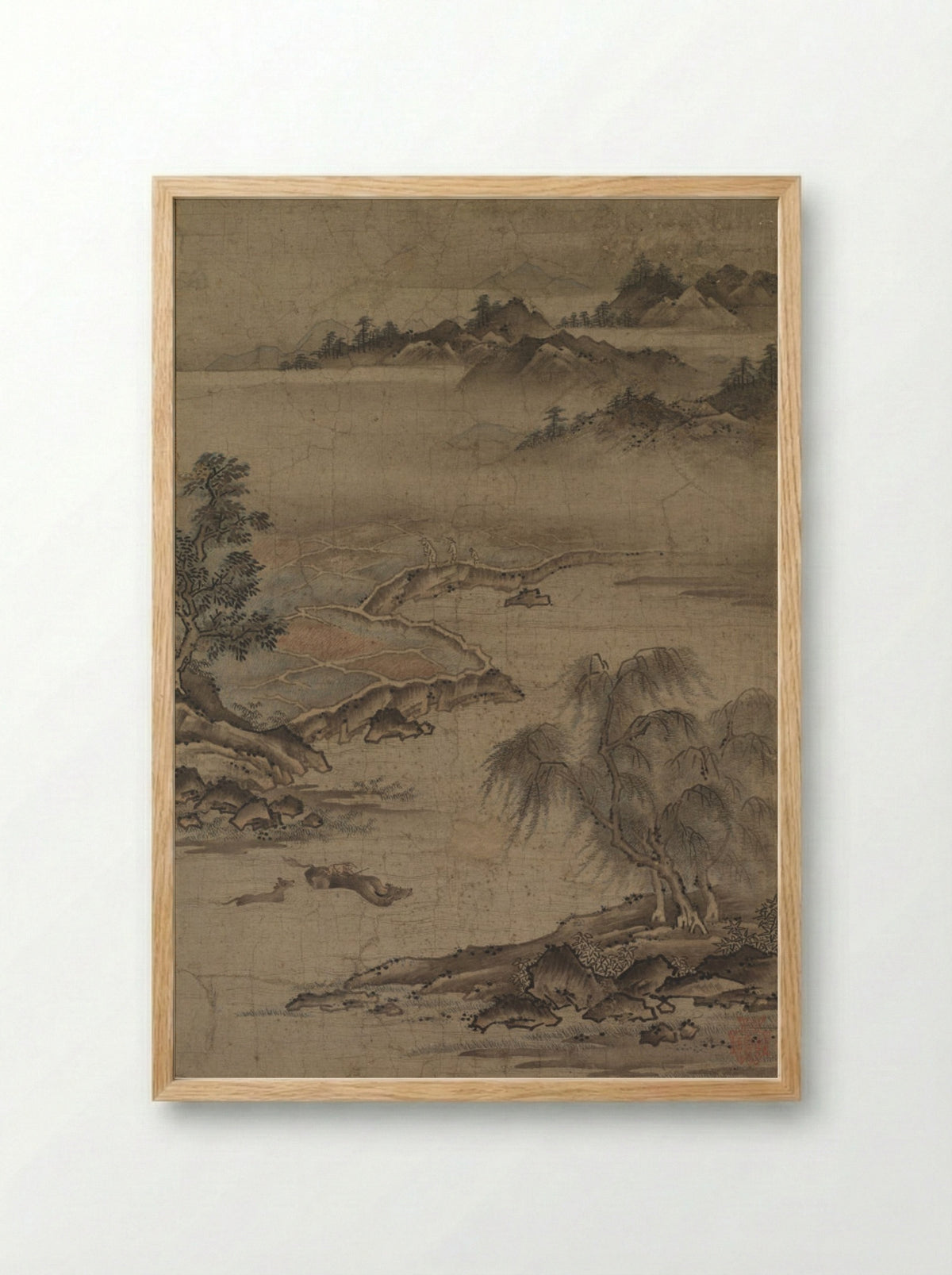 Farming and Herding Buffalo in Summer - Kano Hideyori - Framed Print Wood