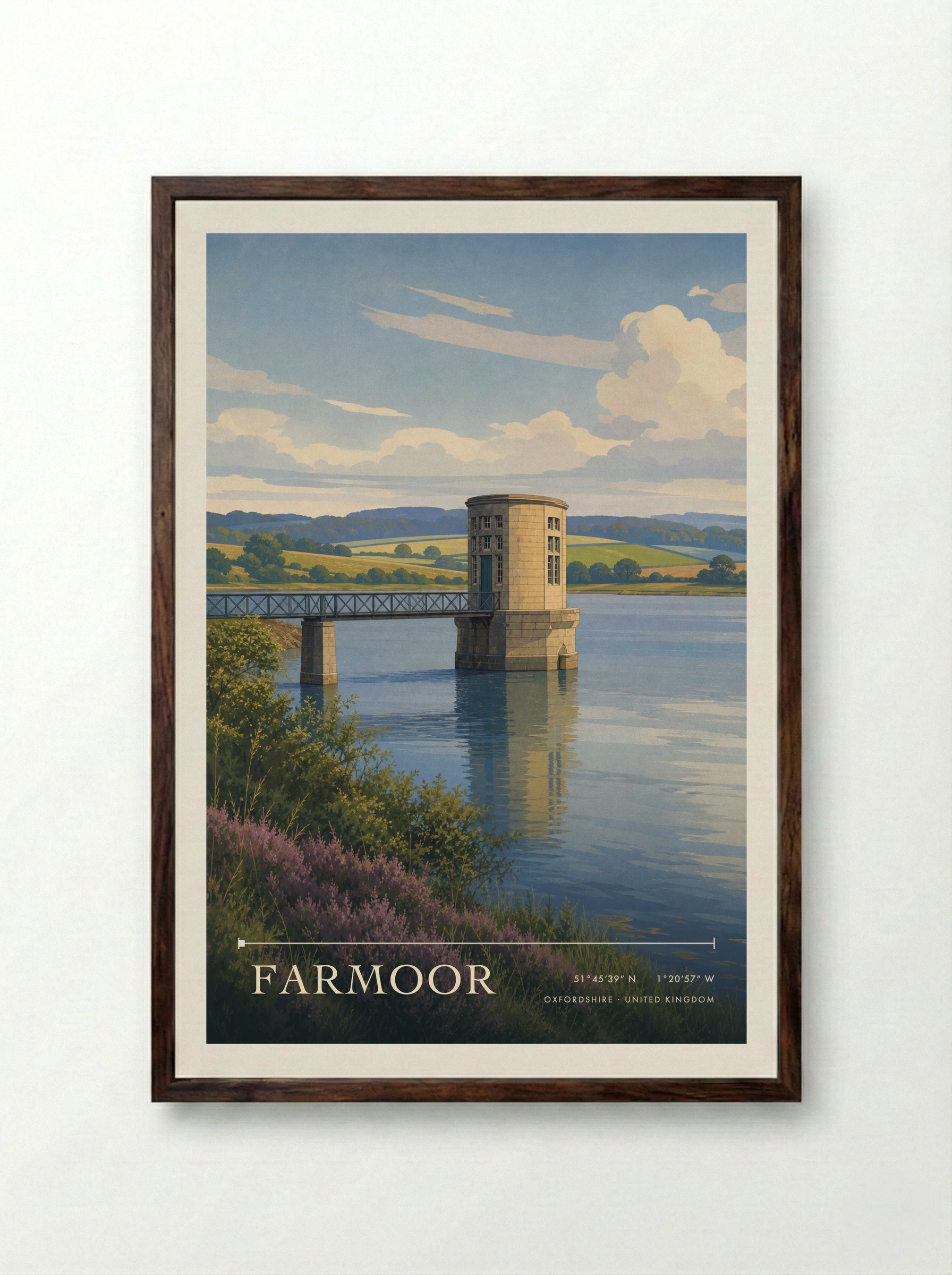 Farmoor Oxfordshire United Kingdom Travel Poster - Framed Print Dark Wood