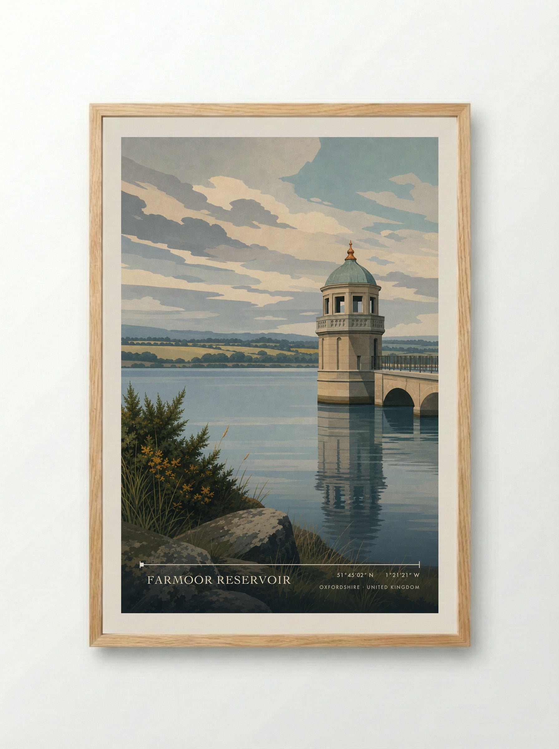 Farmoor Reservoir Oxfordshire United Kingdom Travel Poster - Framed Print Wood