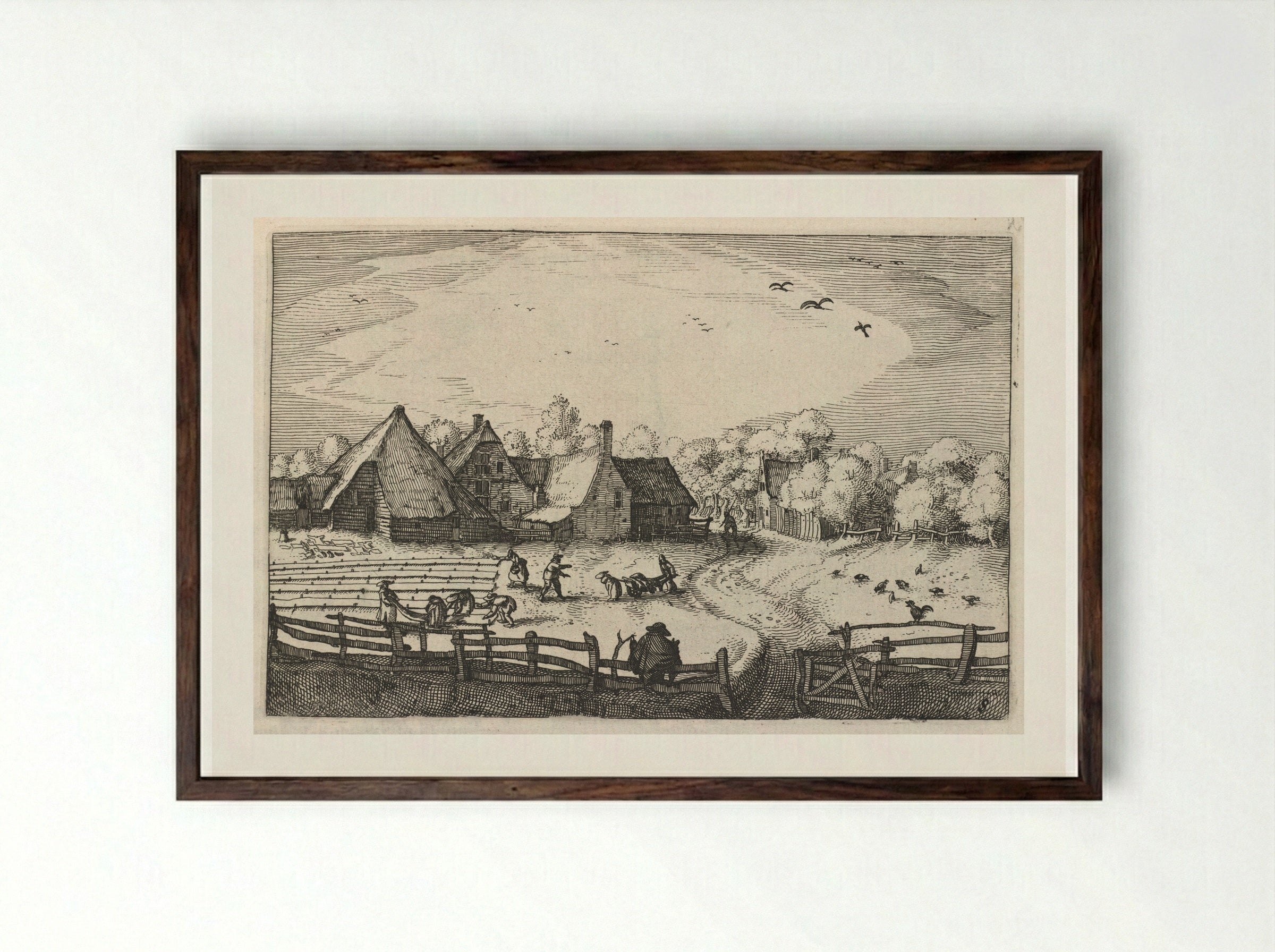 Farms and Bleaching-Fields - Claes Jansz. Visscher - Framed Print Dark Wood