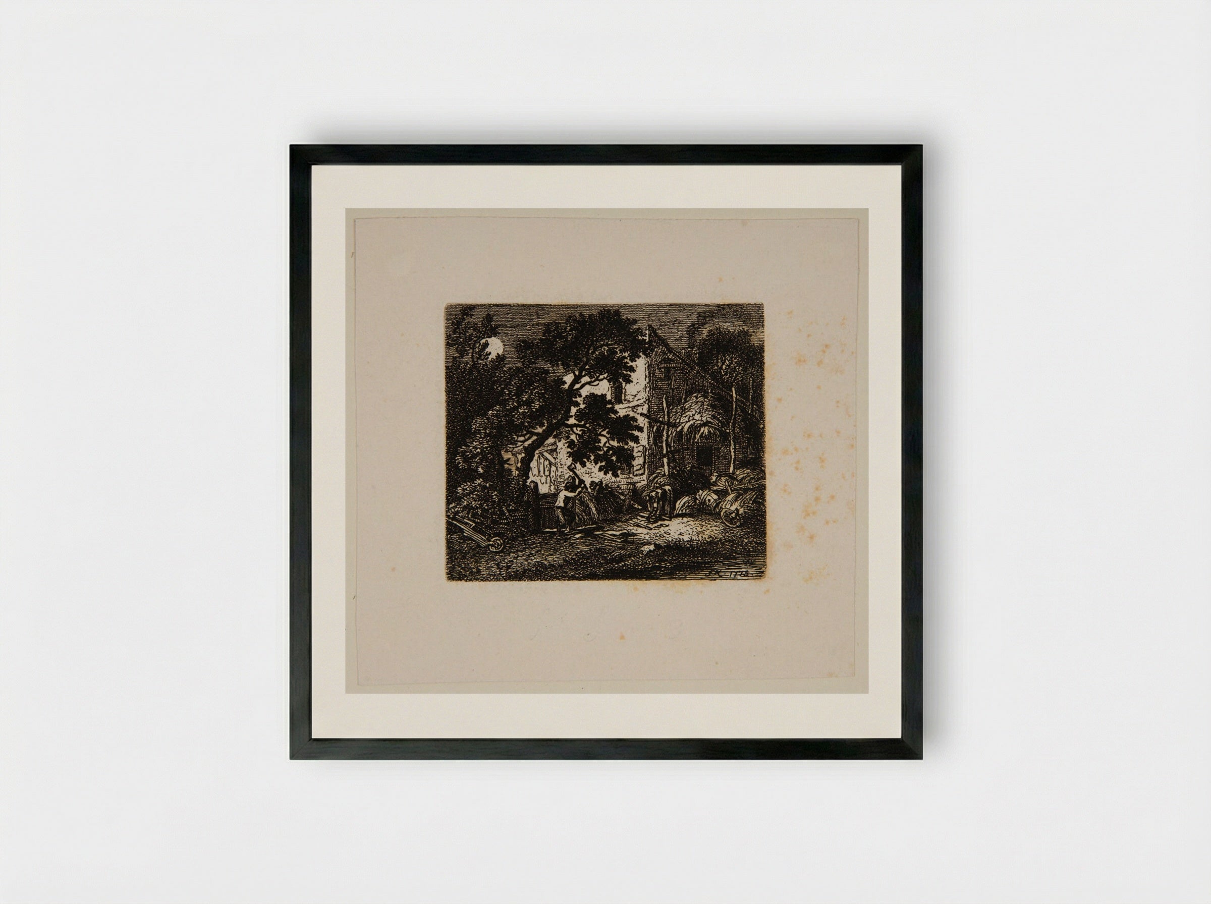 Farmyard by Moonlight - Ferdinand Kobell - Framed Print Black