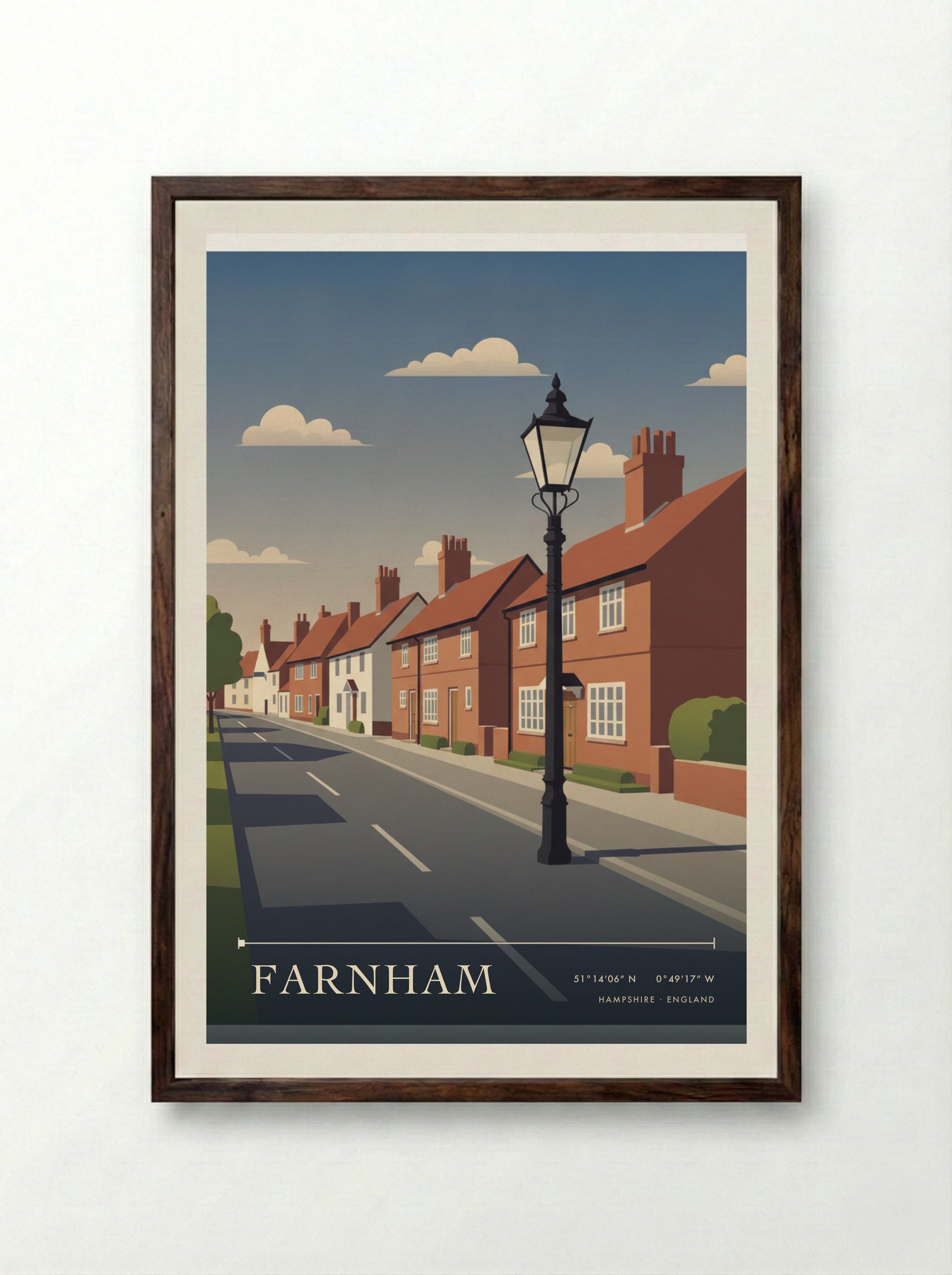 Farnham Hampshire England Travel Poster - Framed Print Dark Wood