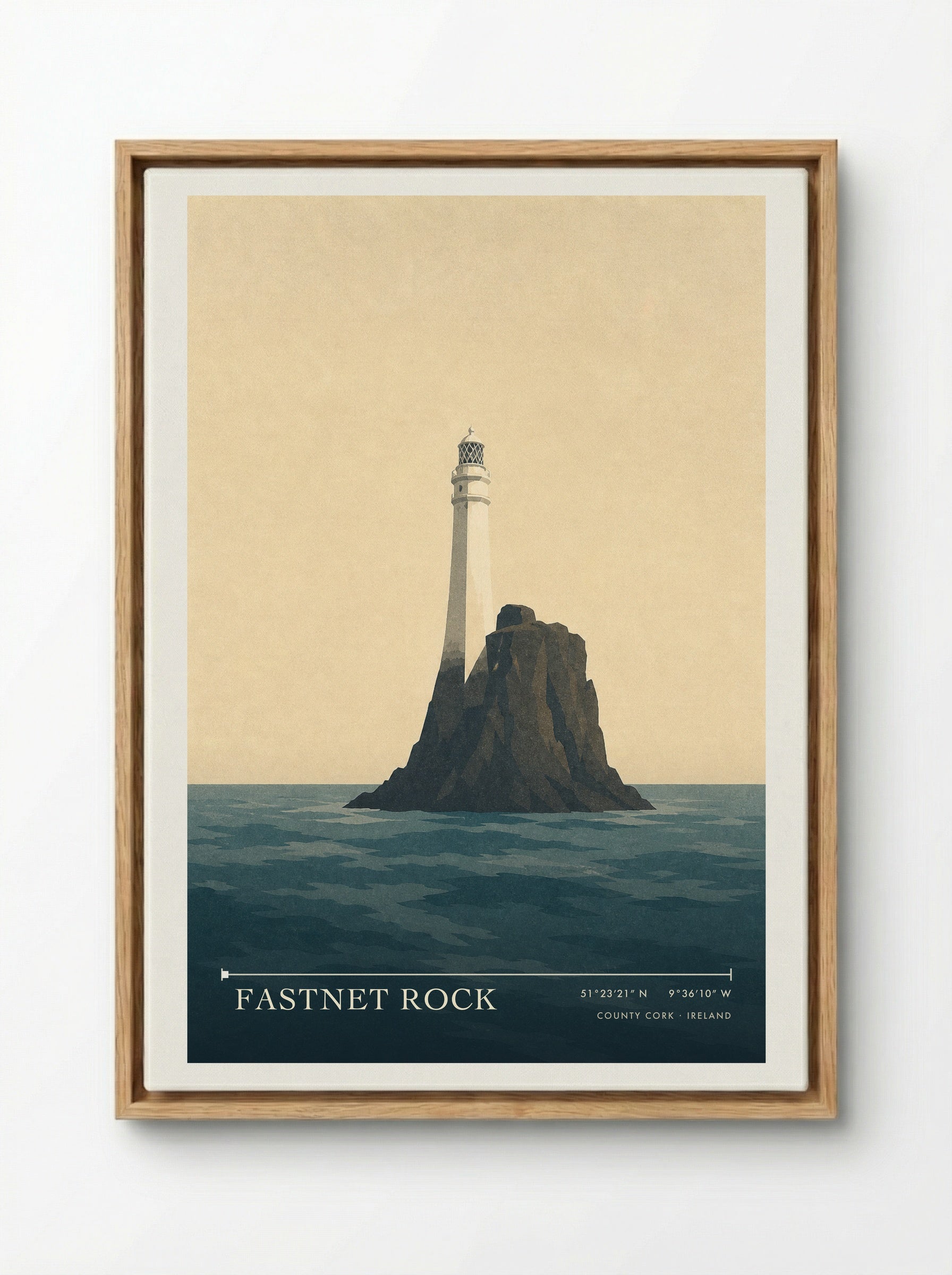 Fastnet Rock Travel Poster Artwork - Framed Canvas Wood