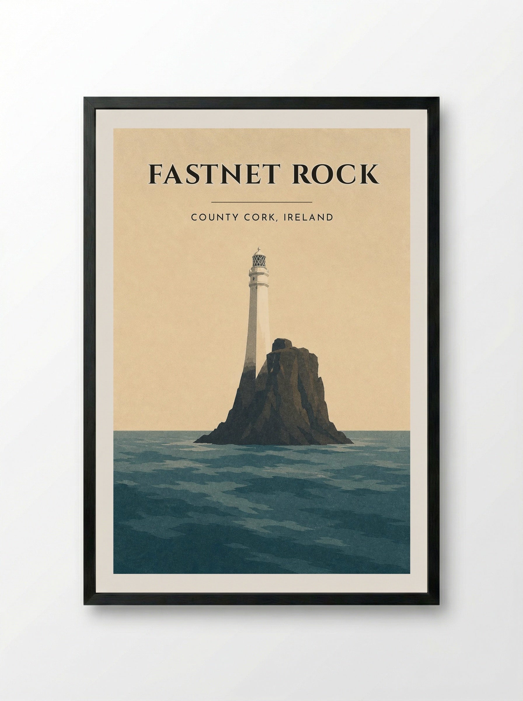 Fastnet Rock Travel Poster Artwork - Framed Print Black