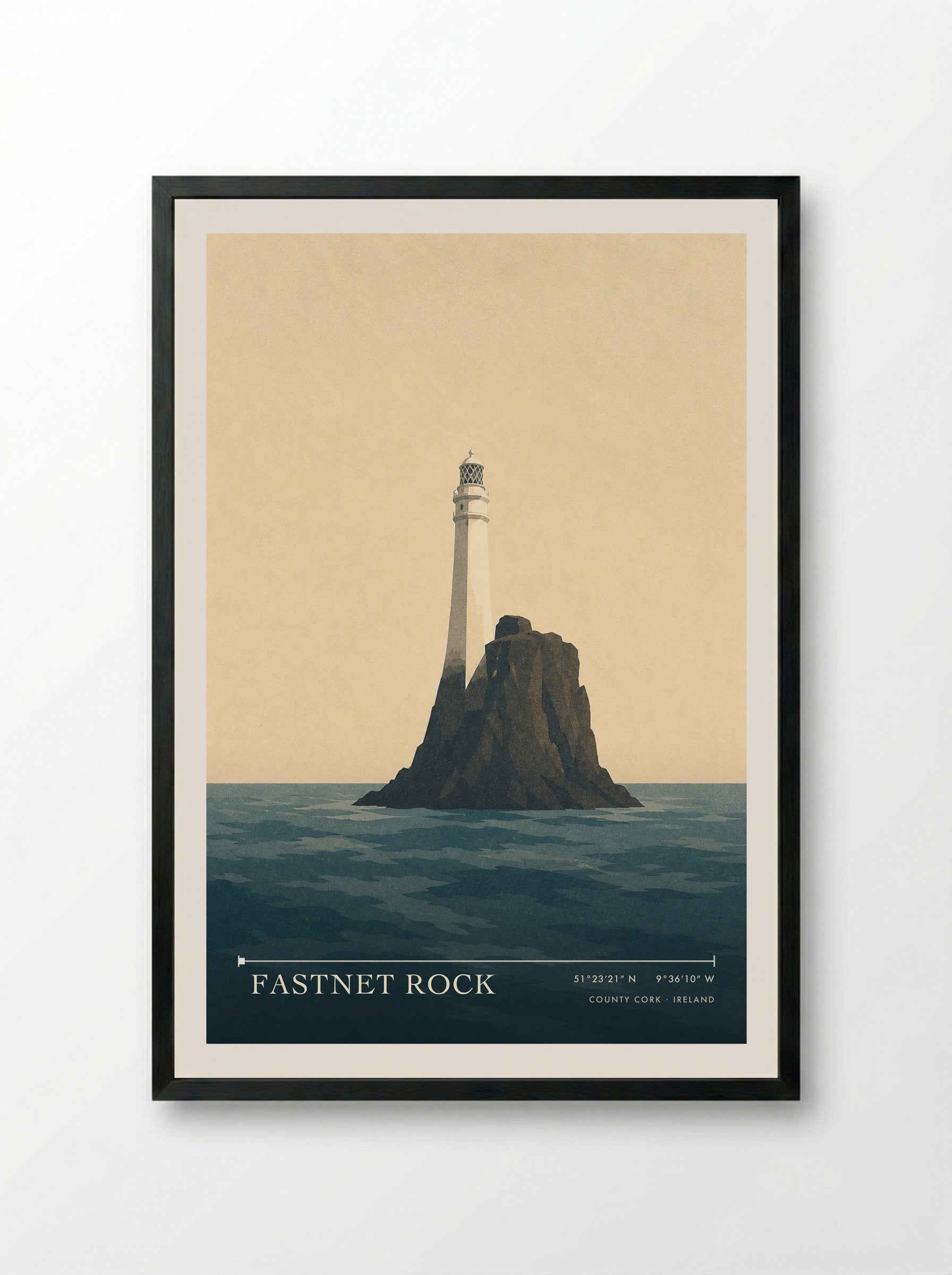 Fastnet Rock Travel Poster Artwork - Framed Print Black