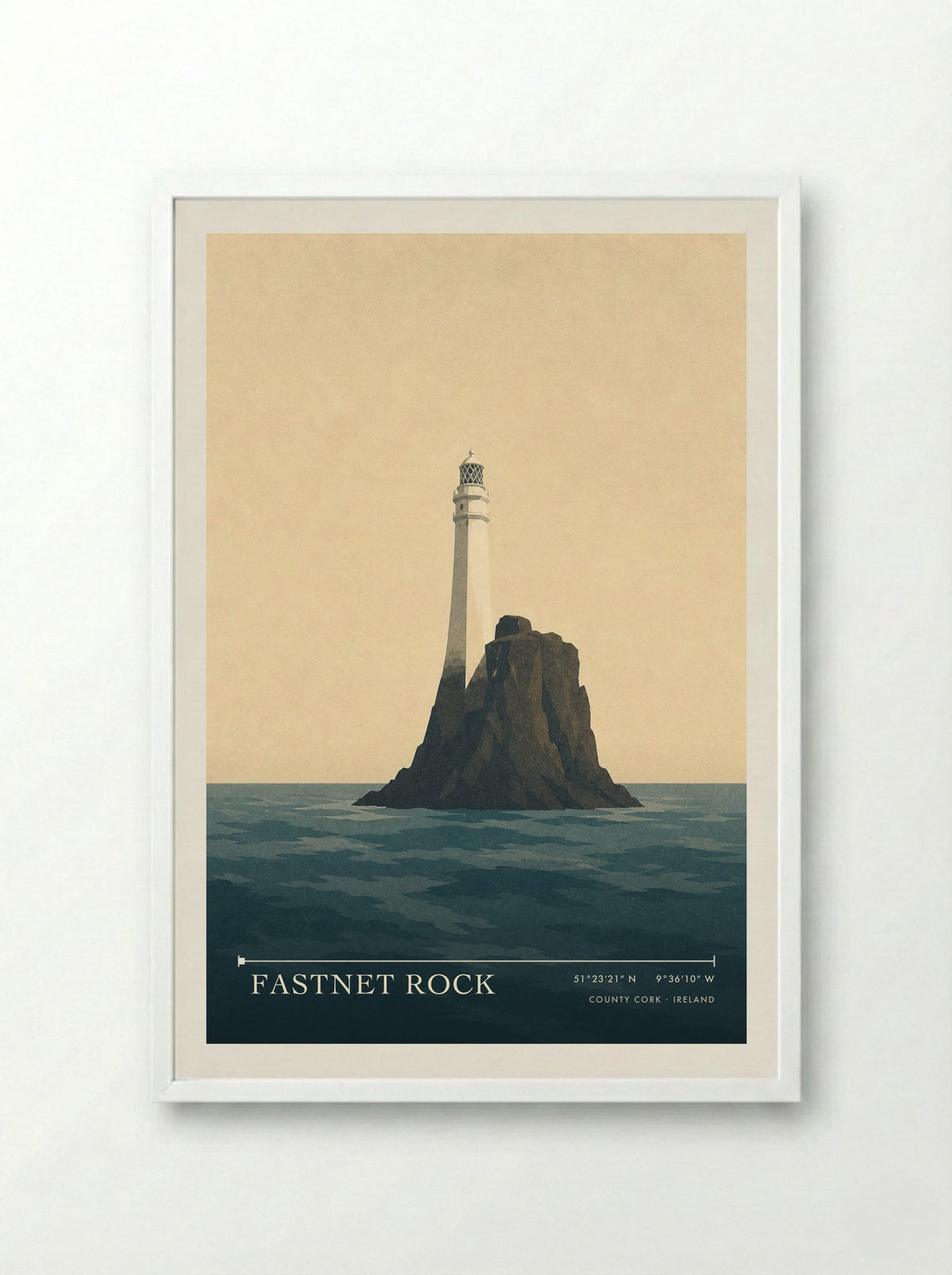 Fastnet Rock Travel Poster Artwork - Framed Print White