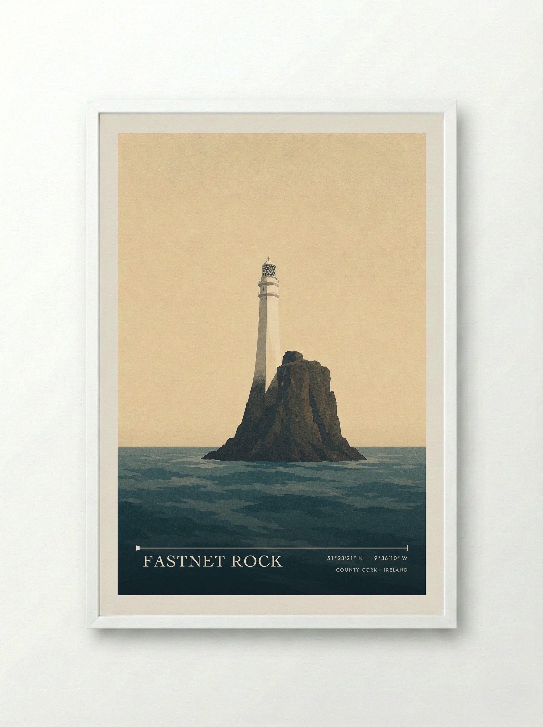 Fastnet Rock Travel Poster Artwork - Framed Print White