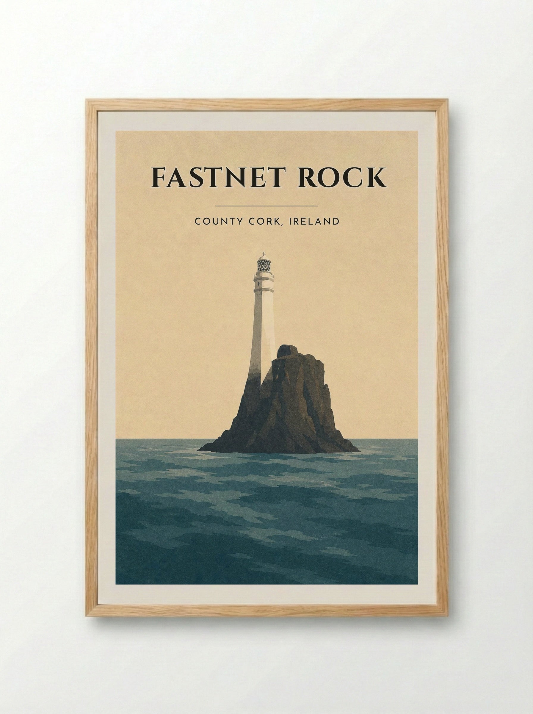 Fastnet Rock Travel Poster Artwork - Framed Print Wood