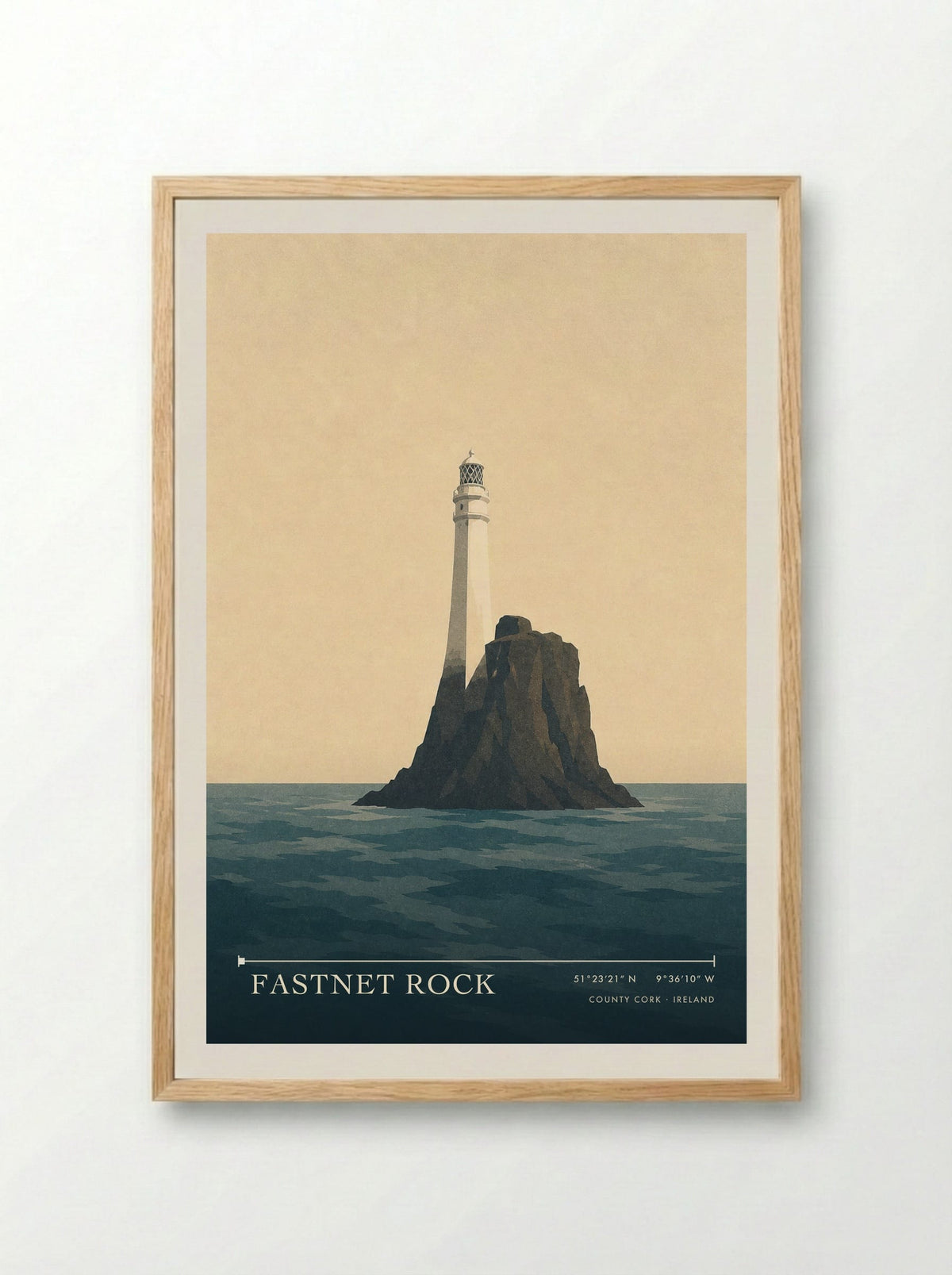 Fastnet Rock Travel Poster Artwork - Framed Print Wood