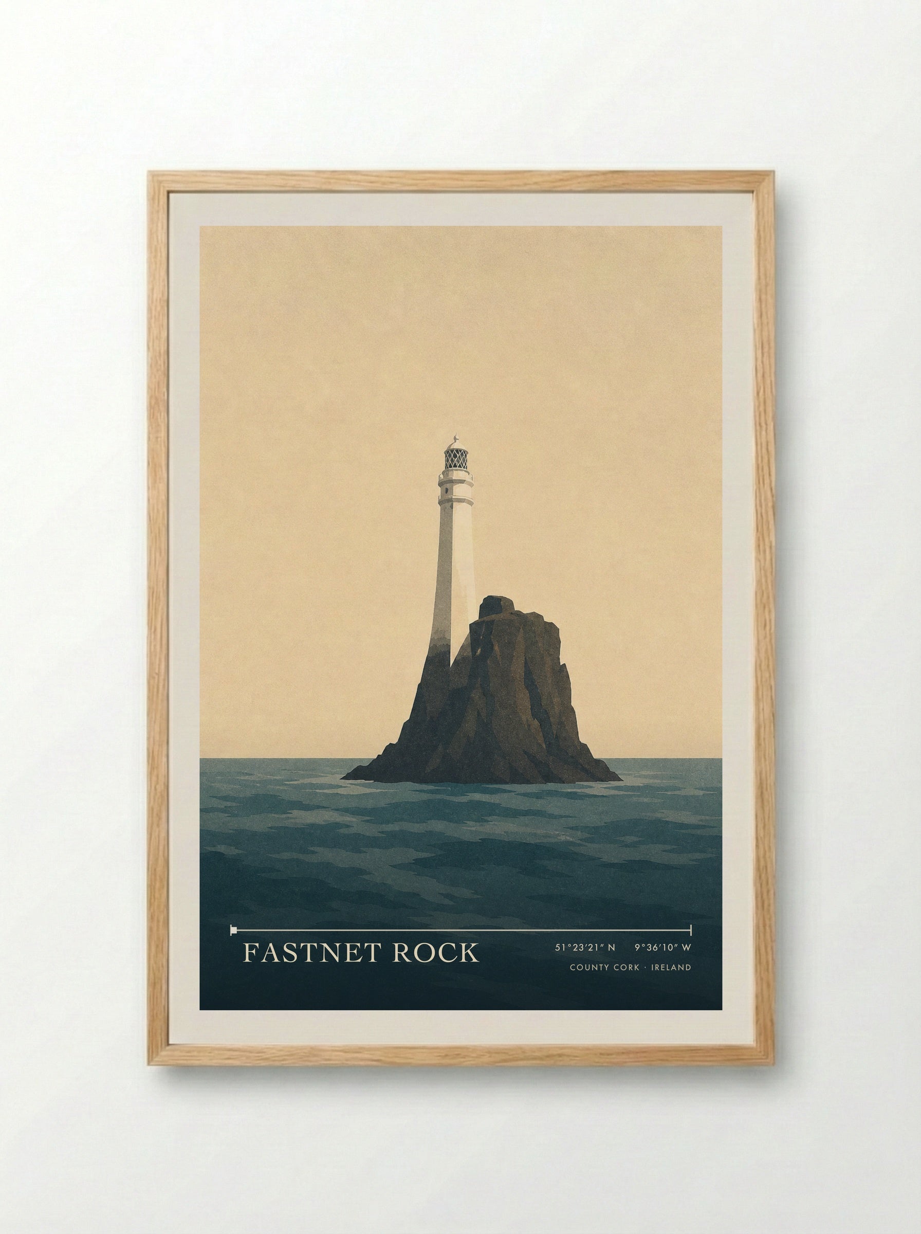 Fastnet Rock Travel Poster Artwork - Framed Print Wood