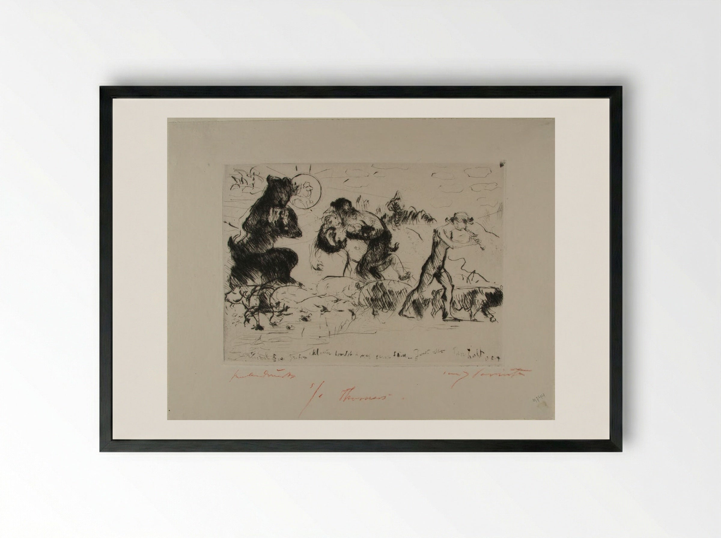 Faun, Nymph and Swineherd - Lovis Corinth - Framed Print Black