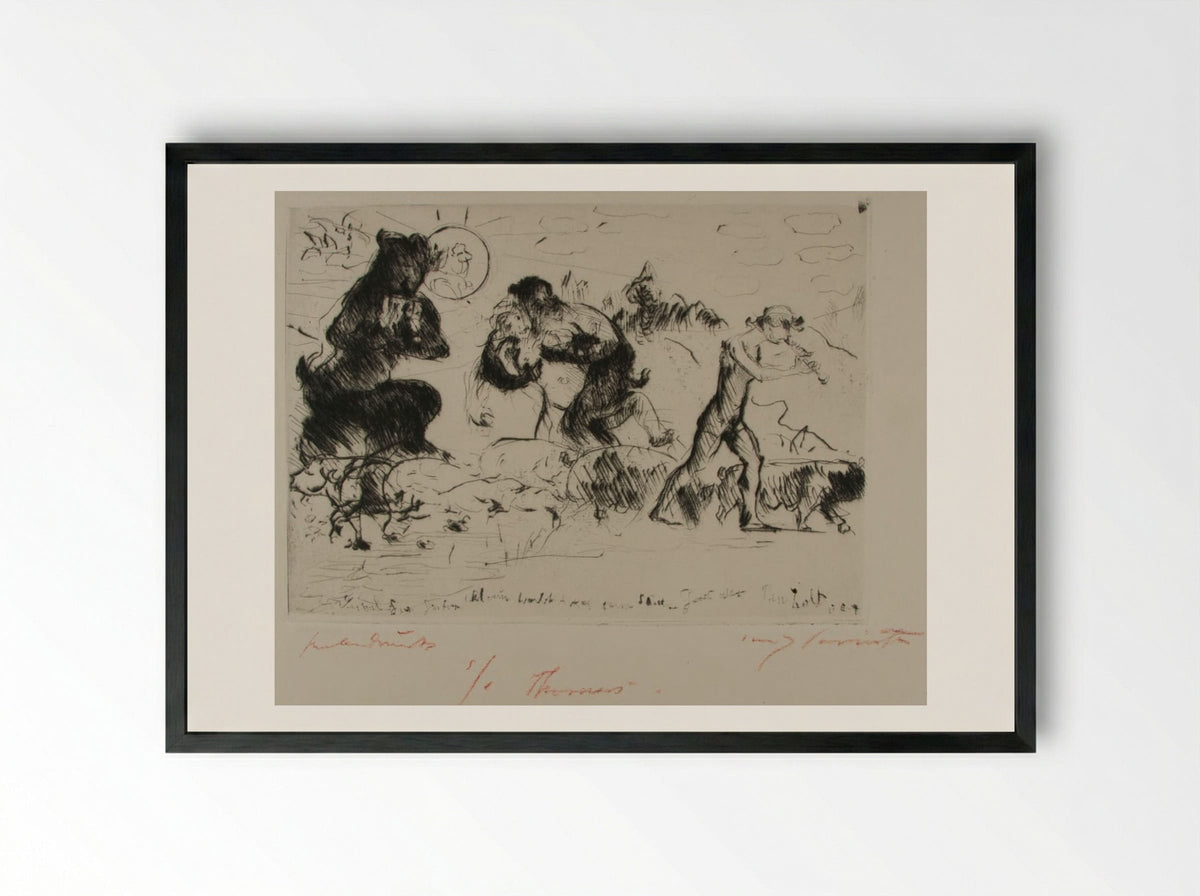 Faun, Nymph and Swineherd - Lovis Corinth - Framed Print Black