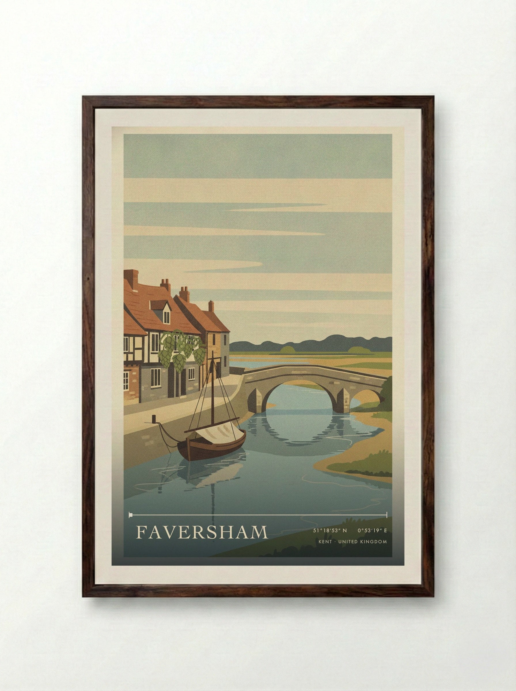 Faversham Kent United Kingdom Travel Poster - Framed Print Dark Wood