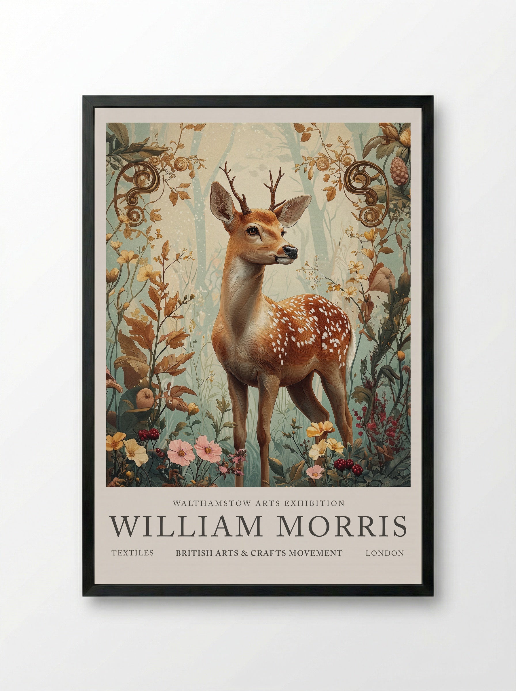 Fawn Fantasy - William Morris - Framed Print Black