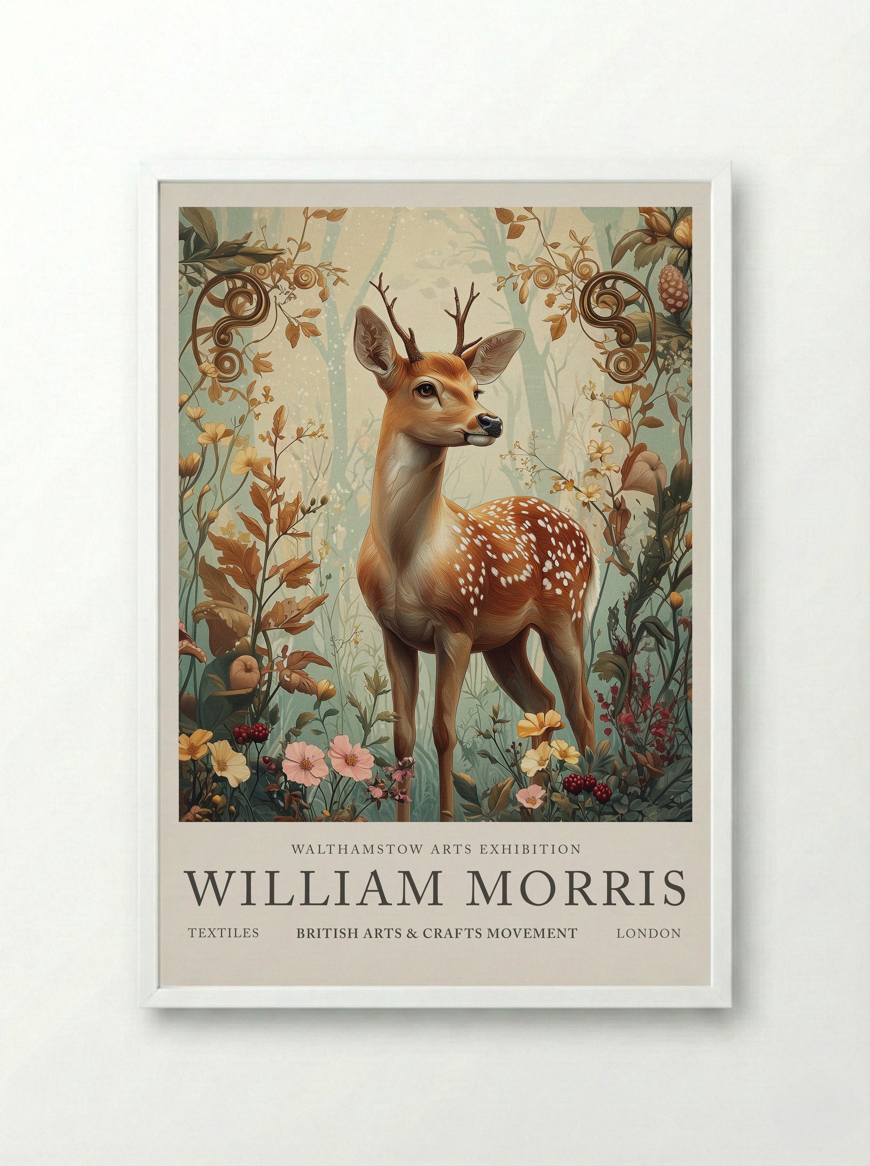 Fawn Fantasy - William Morris - Framed Print White