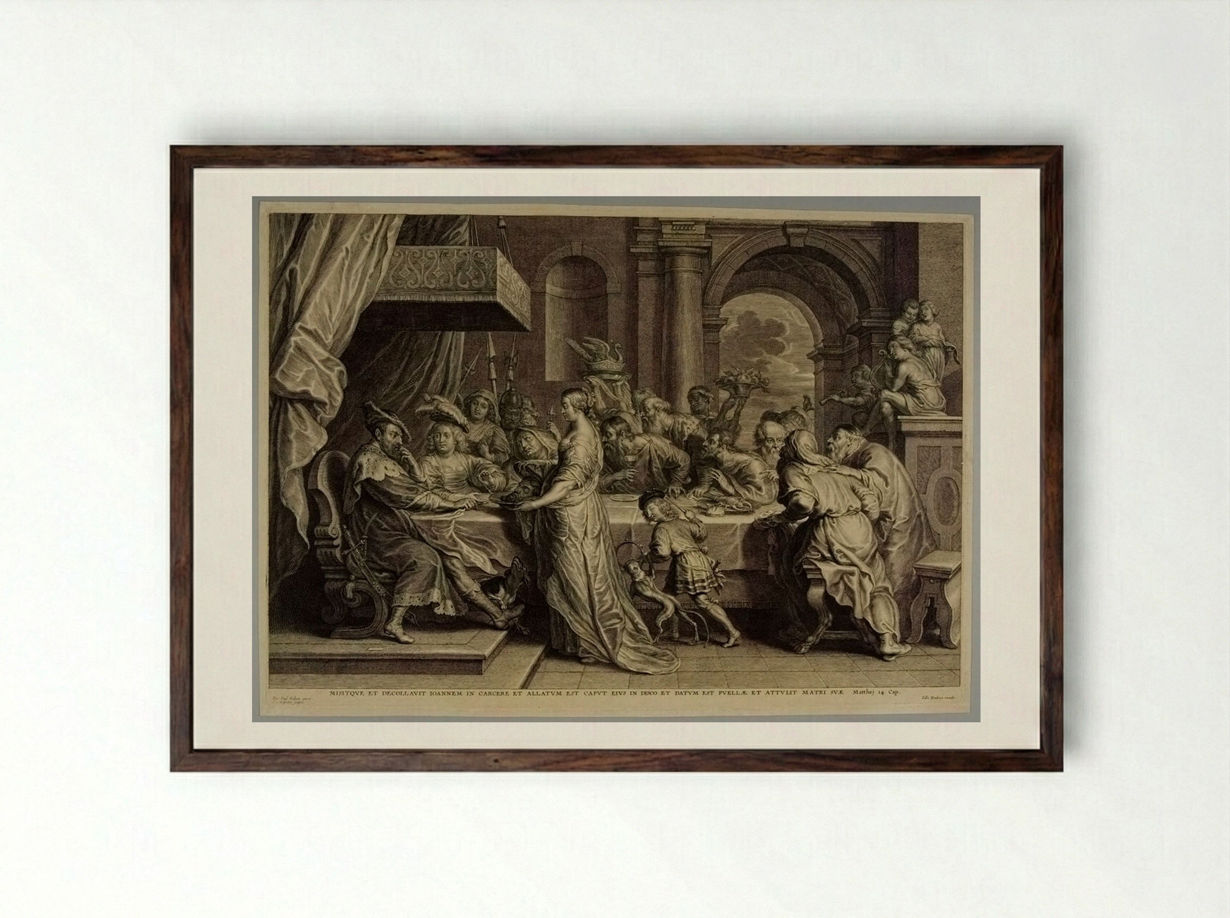 Feast of Herodias; Head of Saint John Presented at the Table - Schelte Adamsz. Bolswert - Framed Print Dark Wood
