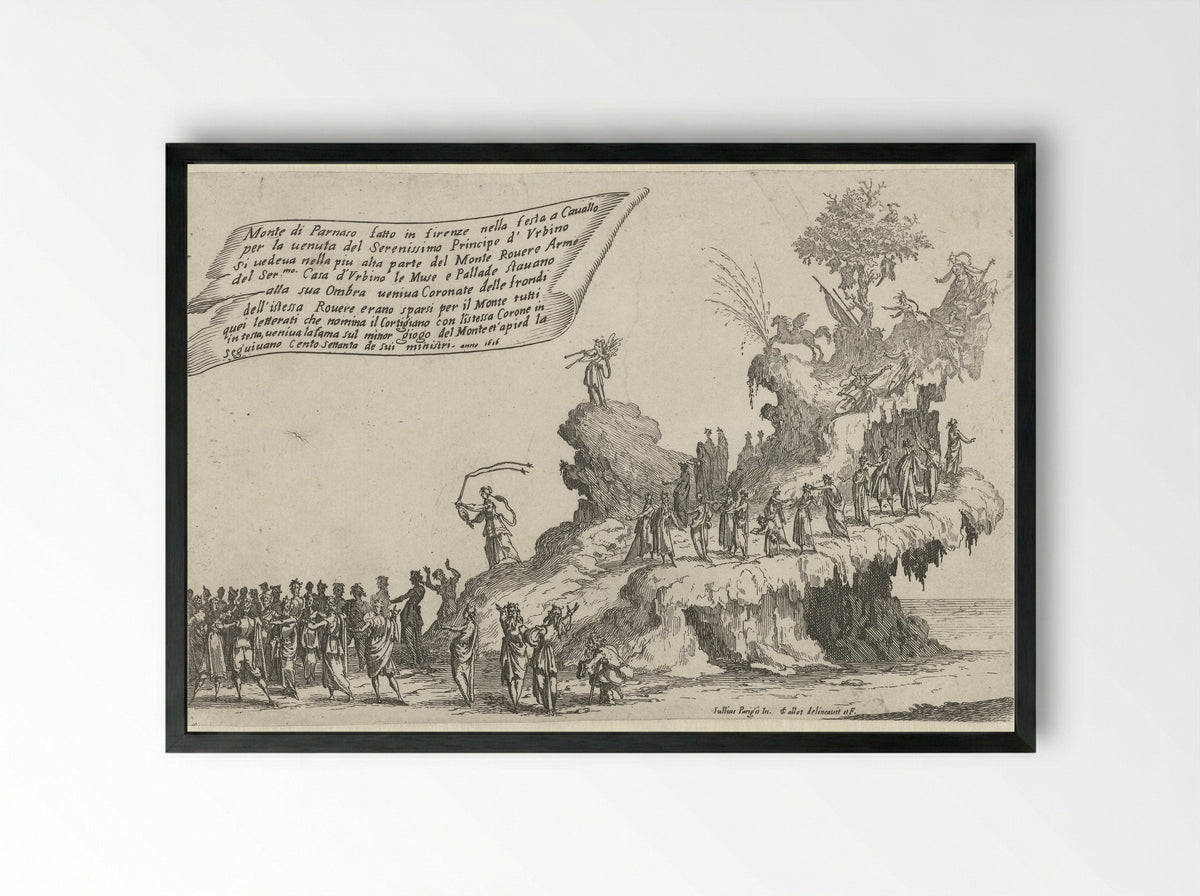 Feest te Florence: praalwagen met de berg Parnassus - Jacques Callot - Framed Print Black