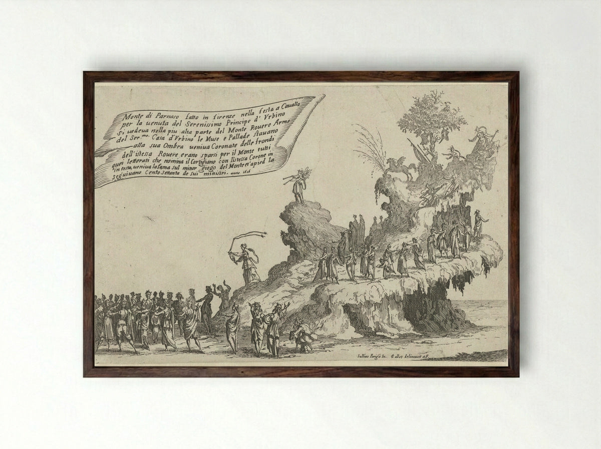 Feest te Florence: praalwagen met de berg Parnassus - Jacques Callot - Framed Print Dark Wood