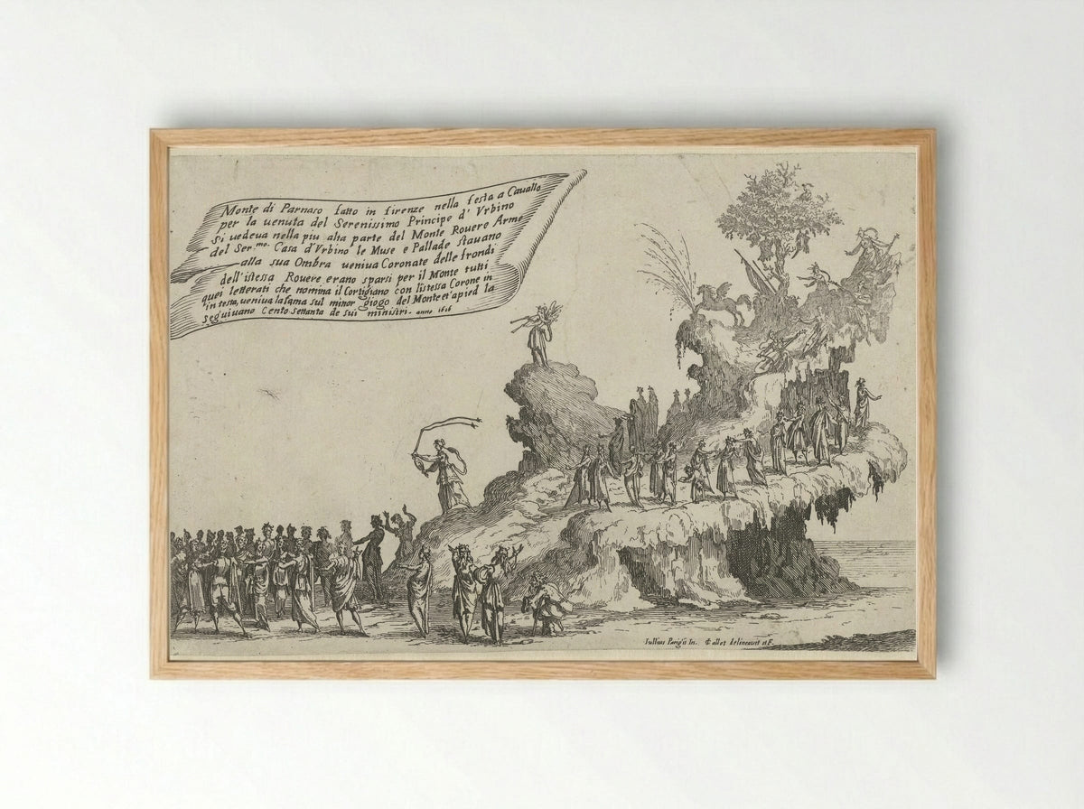 Feest te Florence: praalwagen met de berg Parnassus - Jacques Callot - Framed Print Wood