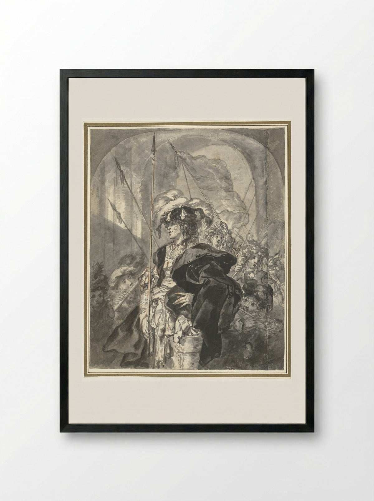 Feestelijk uitgedoste figuur omringd door jongens - Jürgen Ovens - Framed Print Black