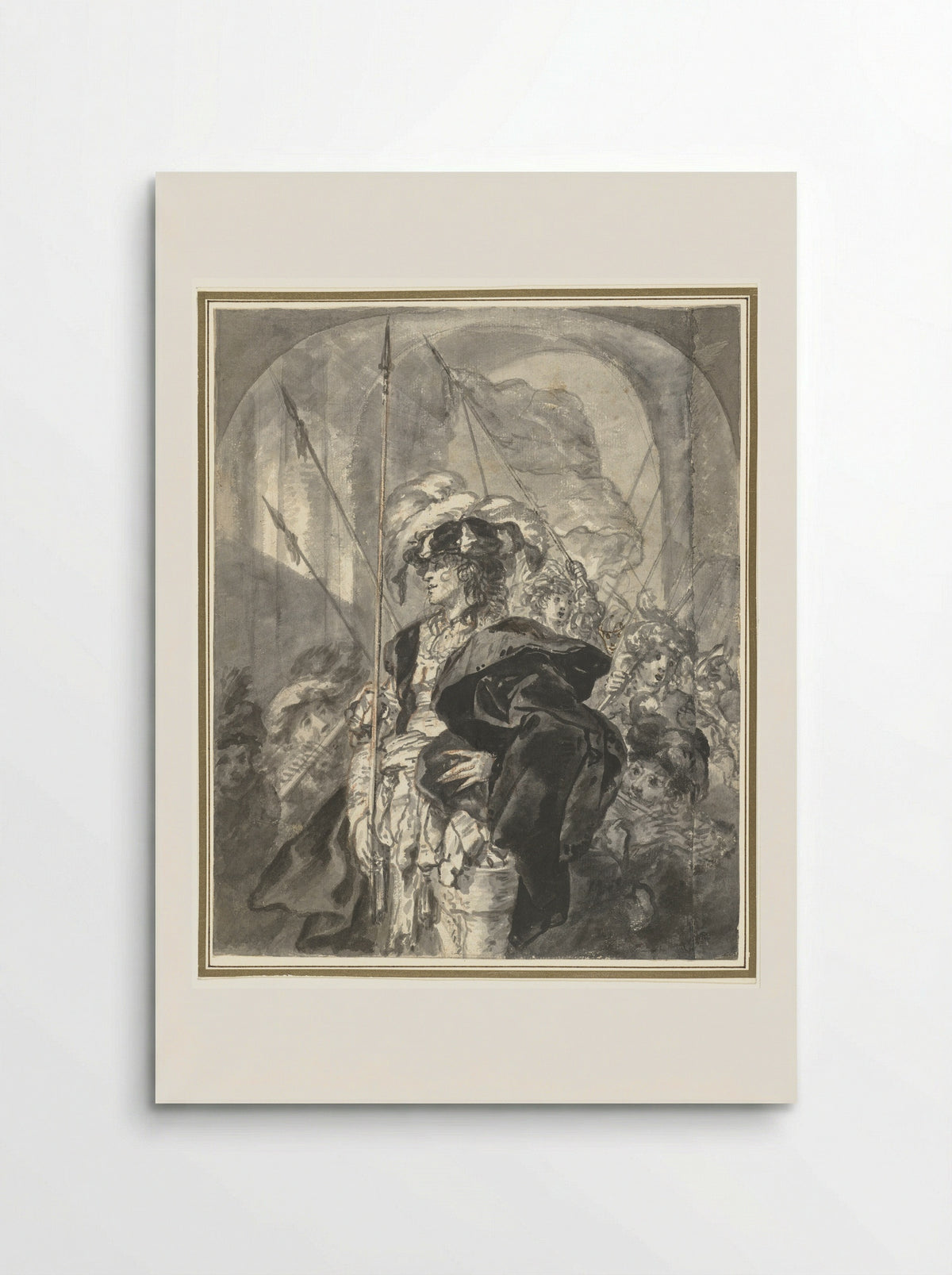 Feestelijk uitgedoste figuur omringd door jongens - Jürgen Ovens - Poster