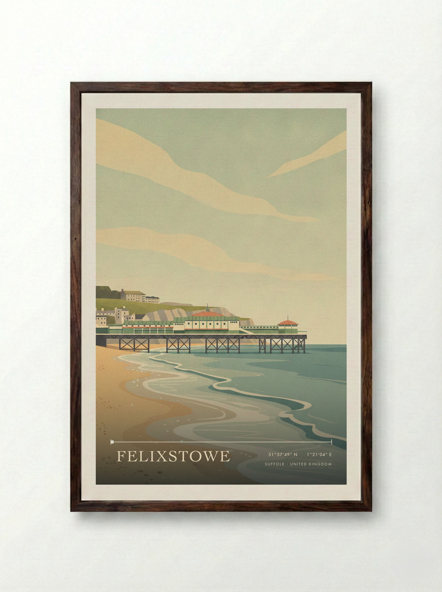 Felixstowe Suffolk United Kingdom Travel Poster - Framed Print Dark Wood