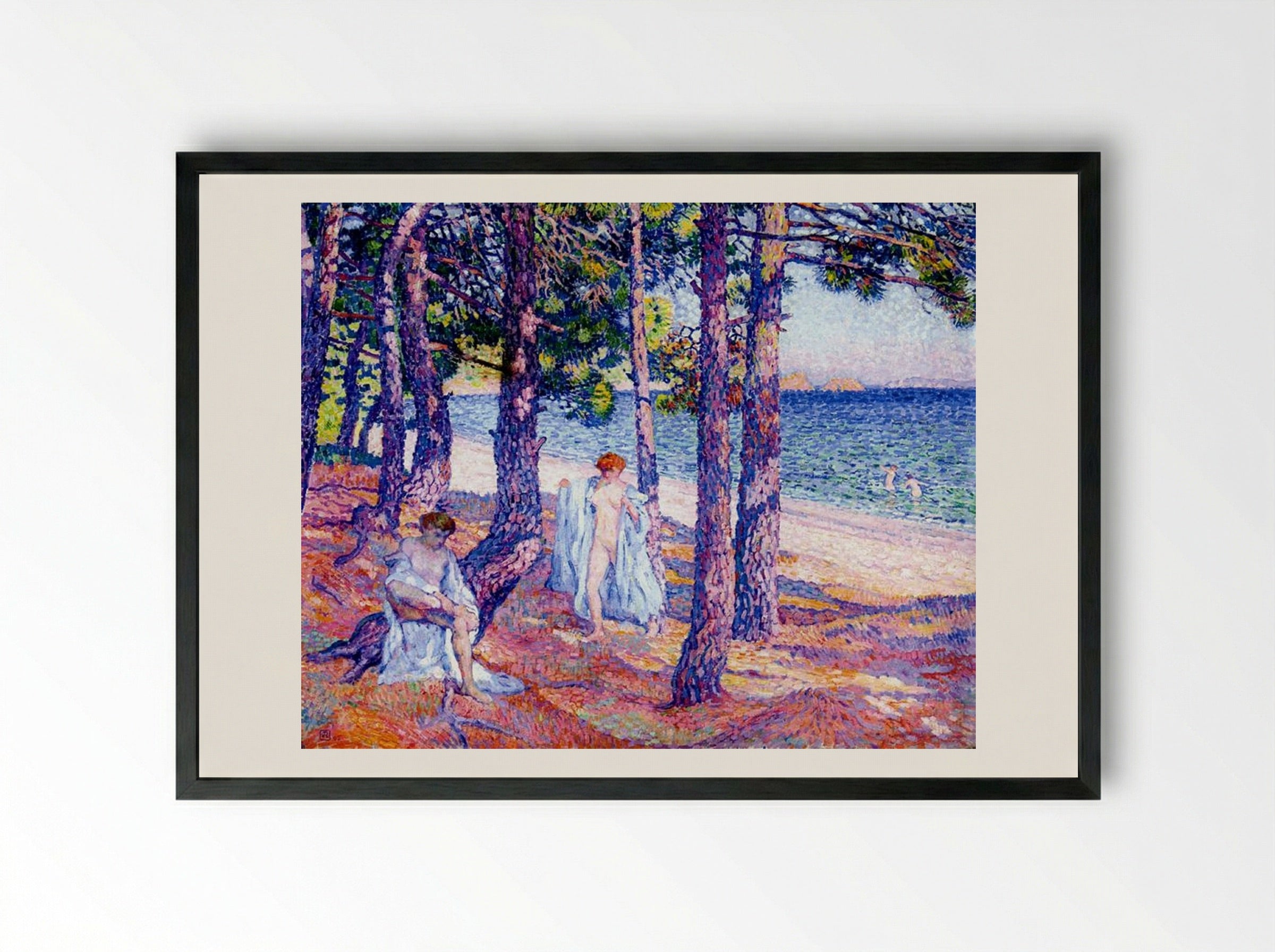 Female Bathers Under the Pines at Cavaliere - Théo van Rysselberghe - Framed Print Black