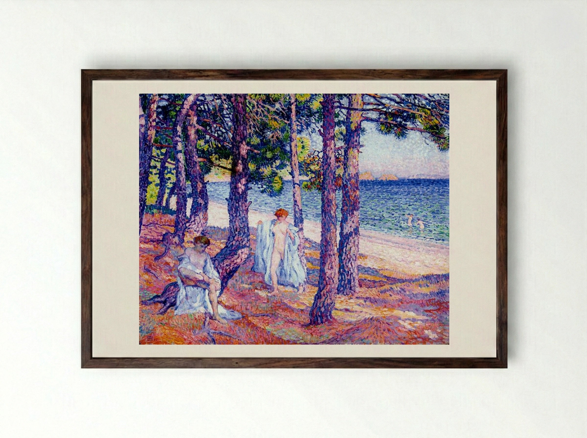 Female Bathers Under the Pines at Cavaliere - Théo van Rysselberghe - Framed Print Dark Wood
