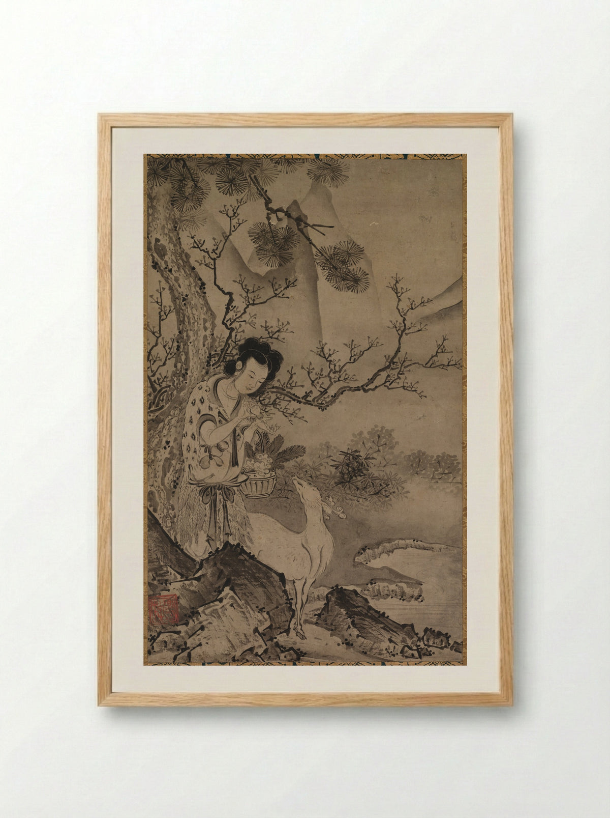 Female Daoist Figure in Landscape - Kōboku - Framed Print Wood