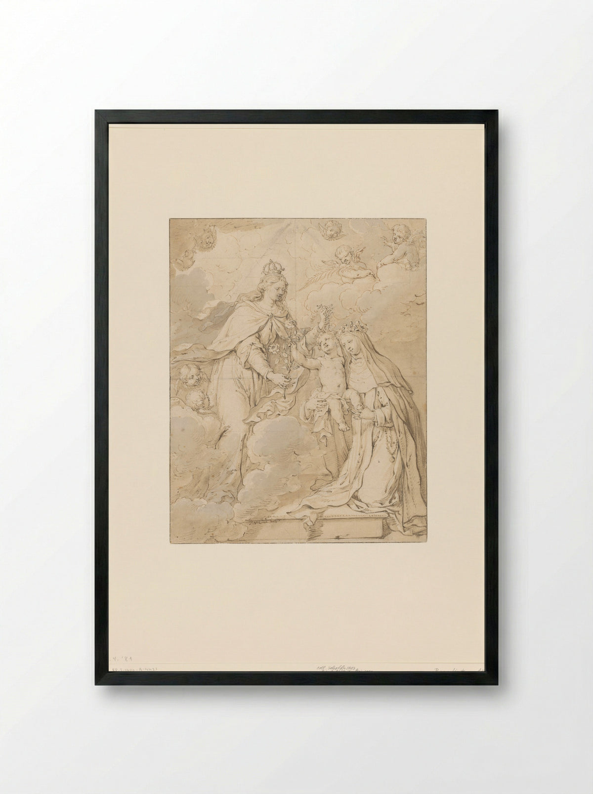 Female Saint with the Christ Child and the Virgin Mary - Peter van Lint - Framed Print Black