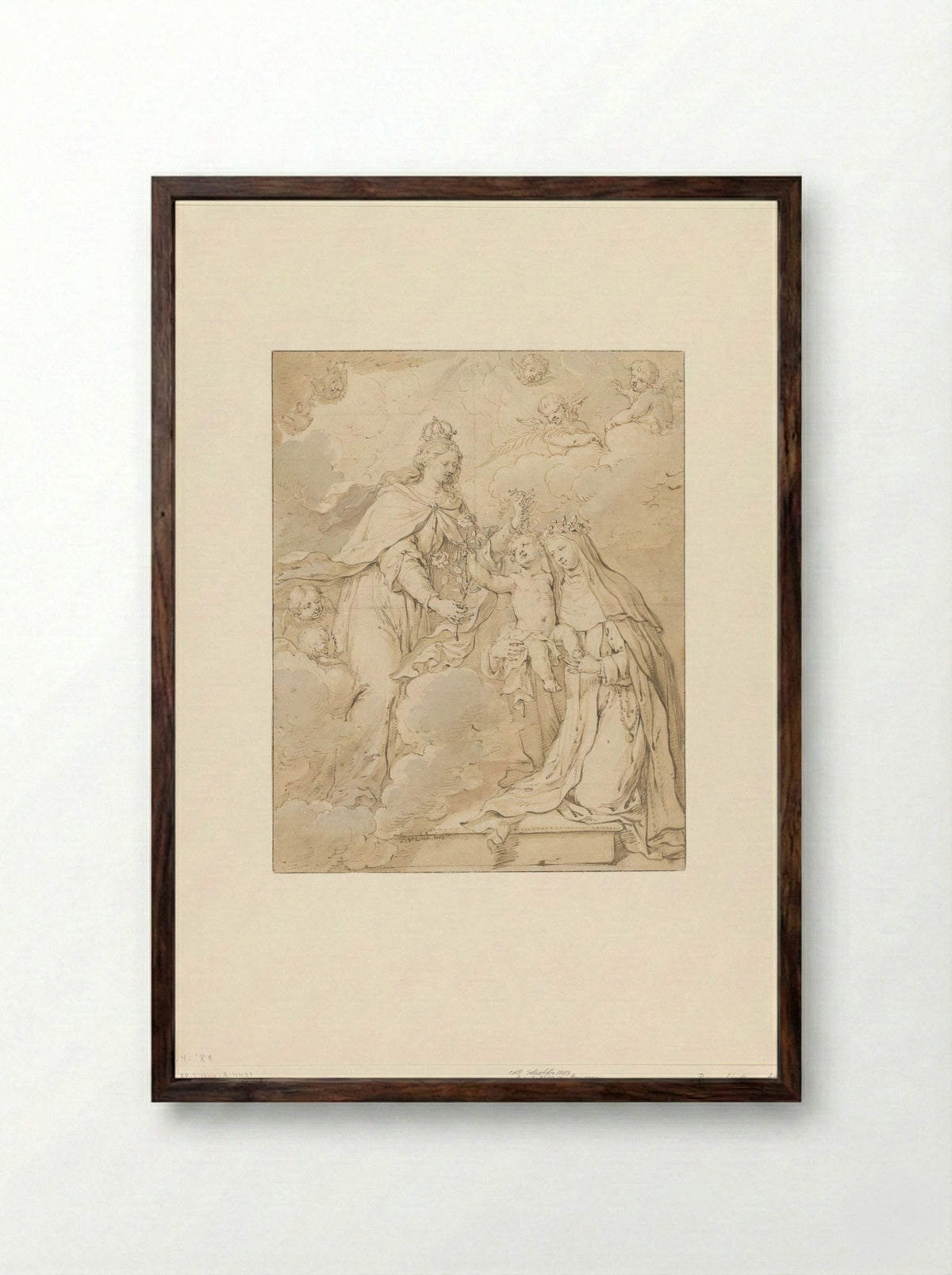 Female Saint with the Christ Child and the Virgin Mary - Peter van Lint - Framed Print Dark Wood