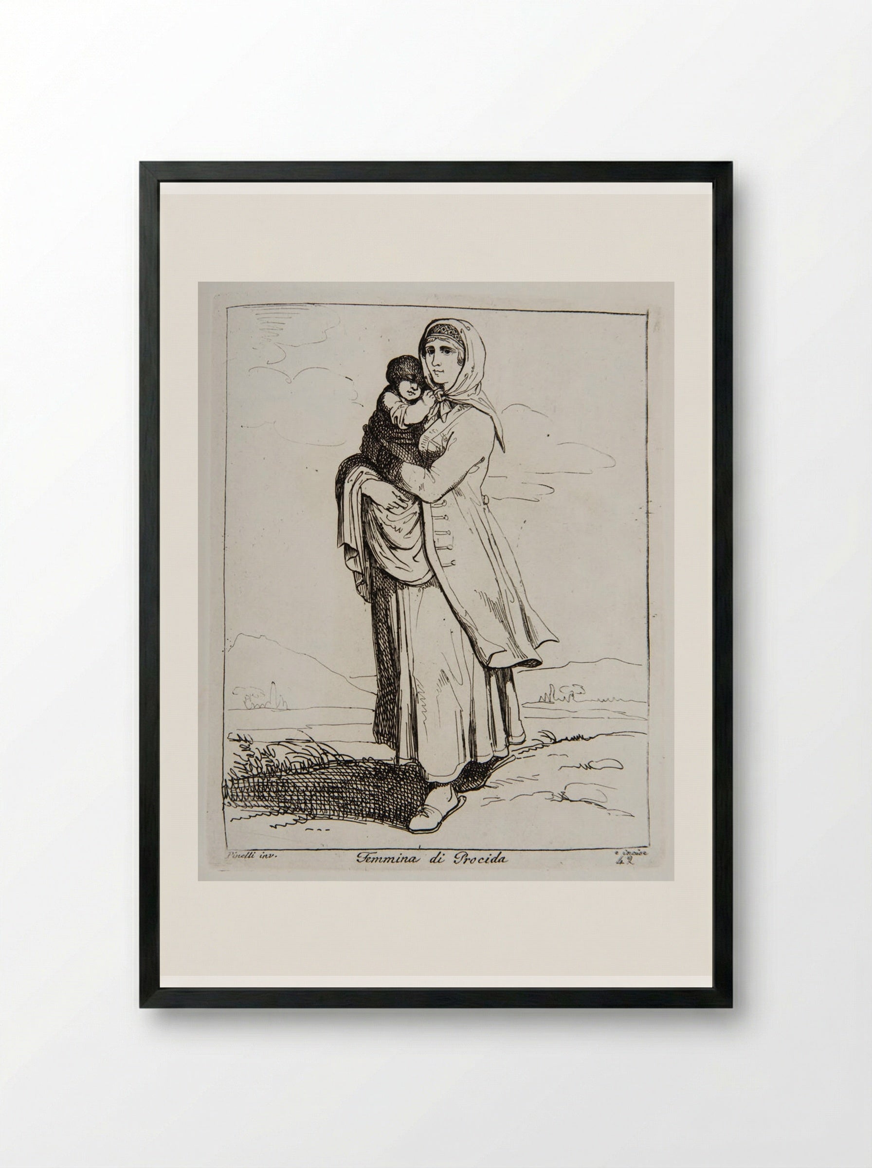 Female from Procida - Bartolomeo Pinelli - Framed Print Black