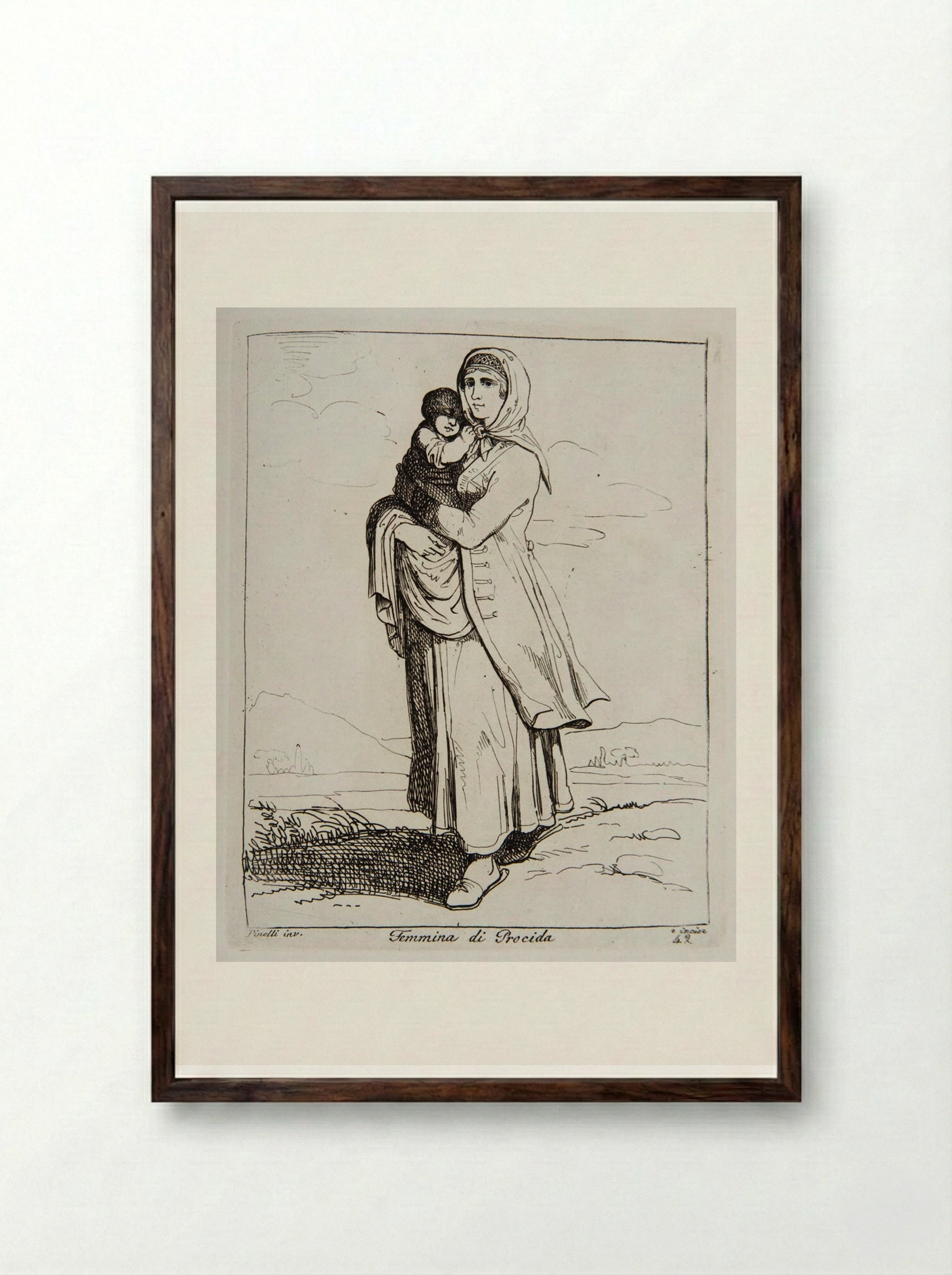 Female from Procida - Bartolomeo Pinelli - Framed Print Dark Wood