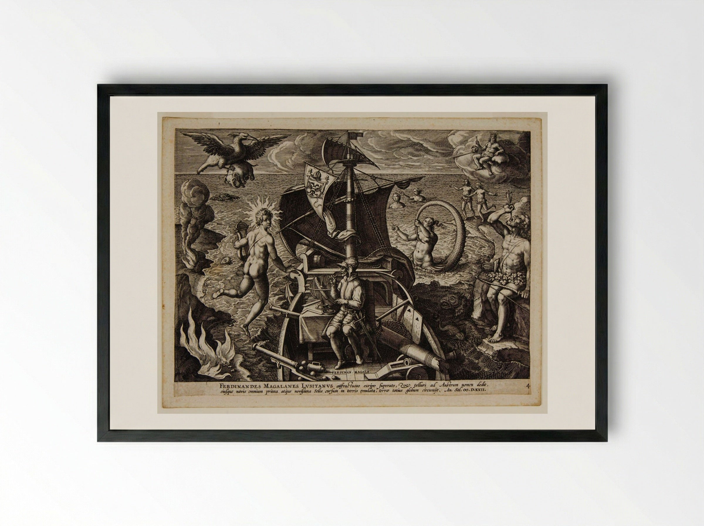 Ferdinand Magellan on His Ship - Adriaen Collaert - Framed Print Black